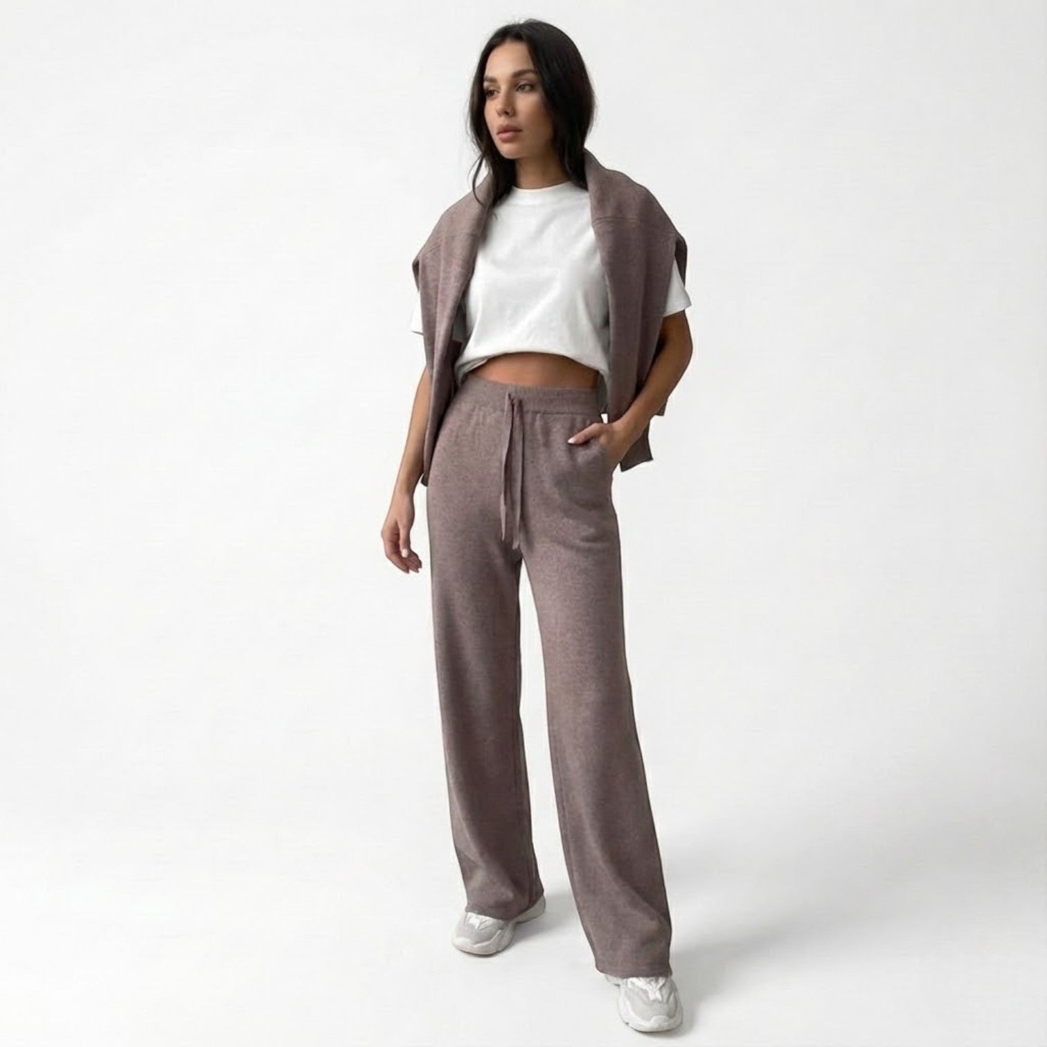Liana – Women's Cotton Loungewear Set - 2 - Piece Sets - Brown - Jones & Smith