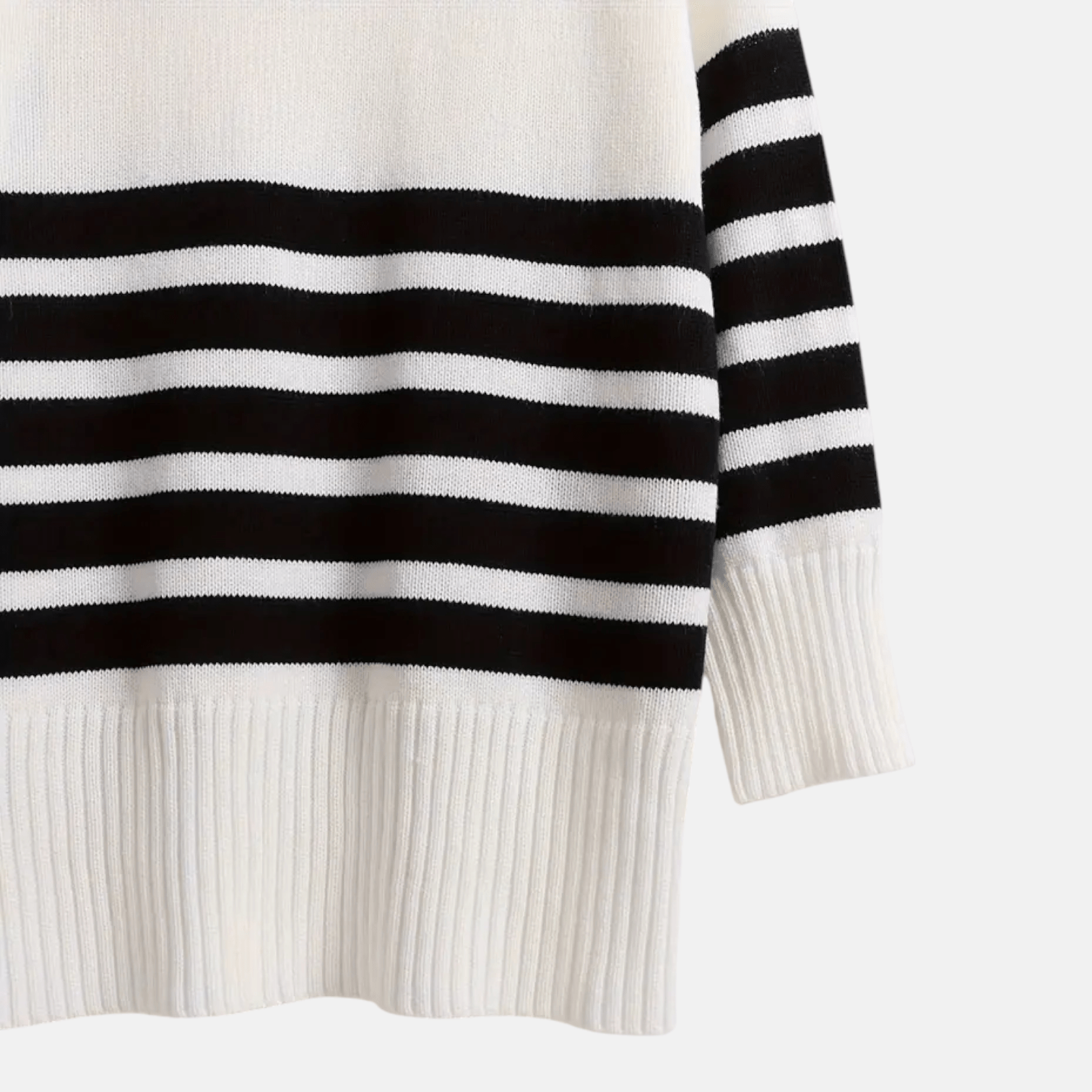 Lina – Women's Knitted Jumper with Stand - Up Collar & Stripes - Sweater - White - Jones & Smith