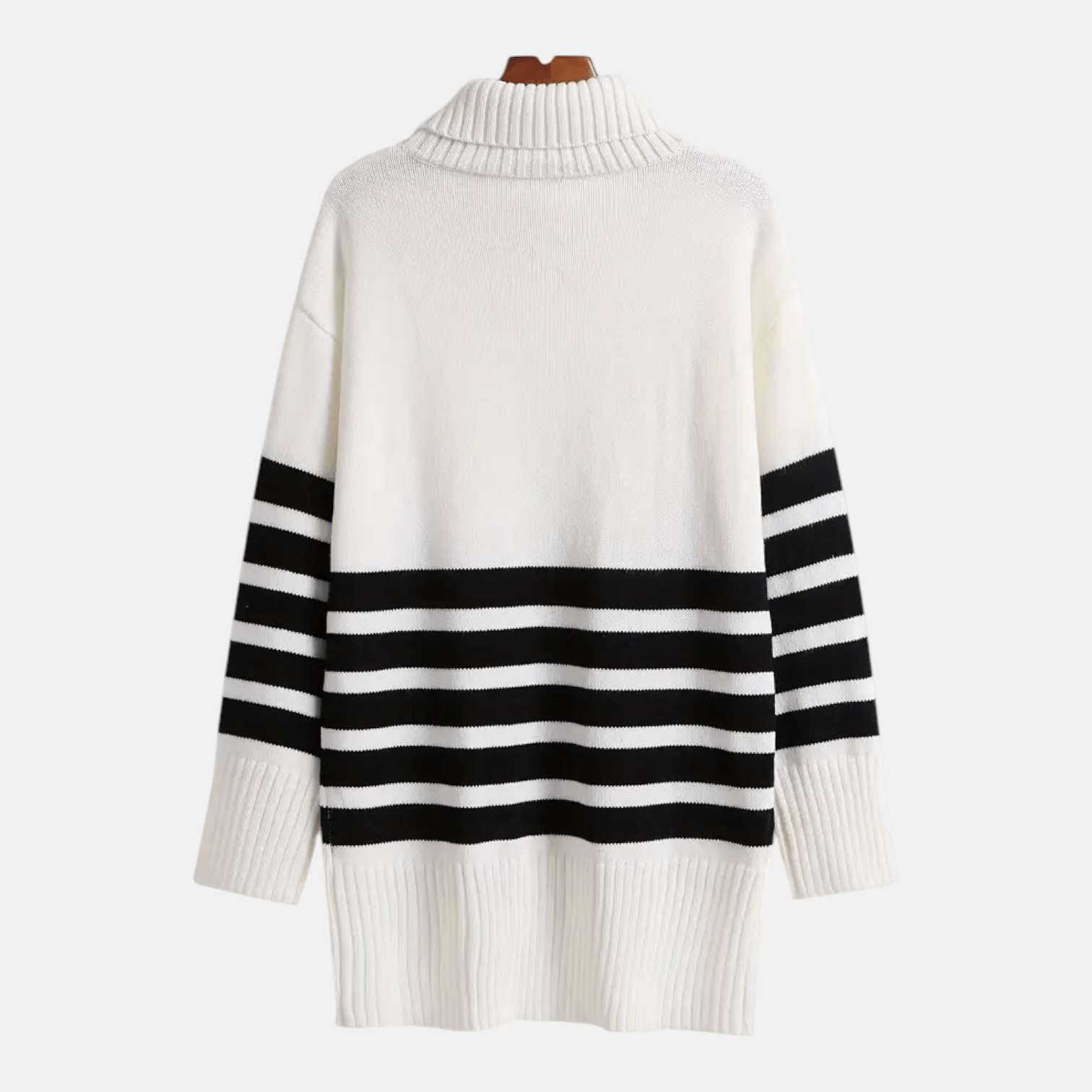 Lina – Women's Knitted Jumper with Stand - Up Collar & Stripes - Sweater - White - Jones & Smith