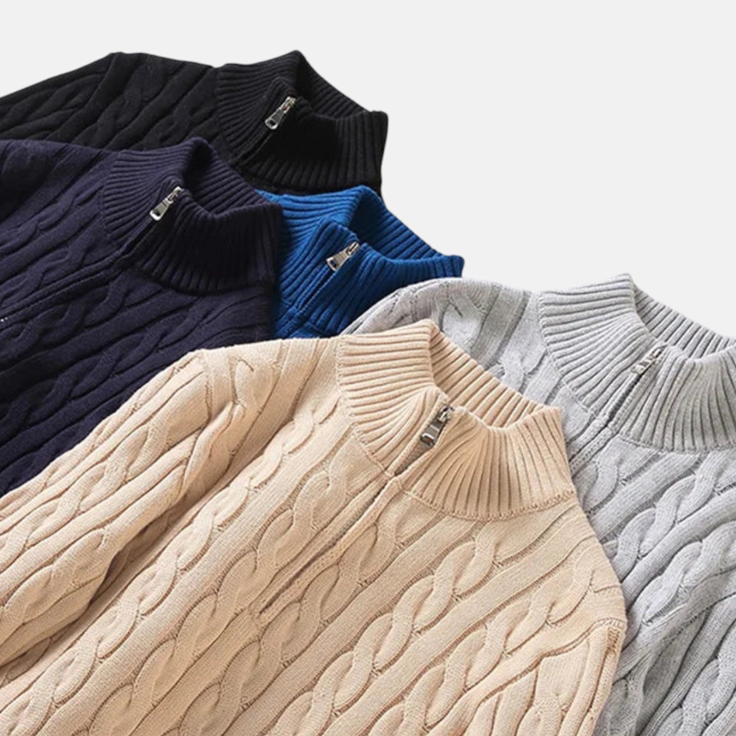 Lior – Men's Cotton Cable Knit Jumper with Zip - Sweater - Red - Jones & Smith