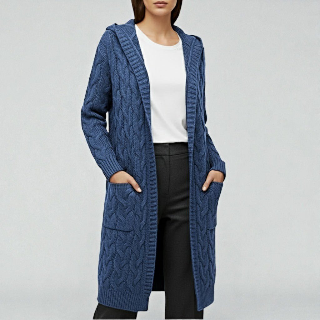 Liora – Women's Cable Knit Long Open Cardigan - Cardigans - Blue - Jones & Smith