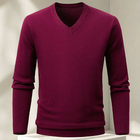 Lukas – Slim Fit Jumper with V - Neck - Sweaters - Red - Jones & Smith