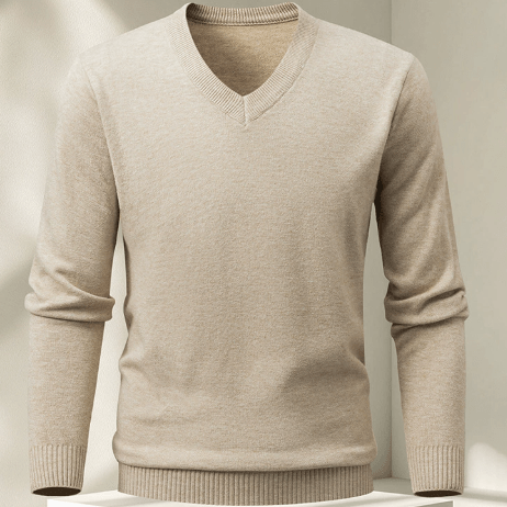 Lukas – Slim Fit Jumper with V - Neck - Sweaters - Beige - Jones & Smith