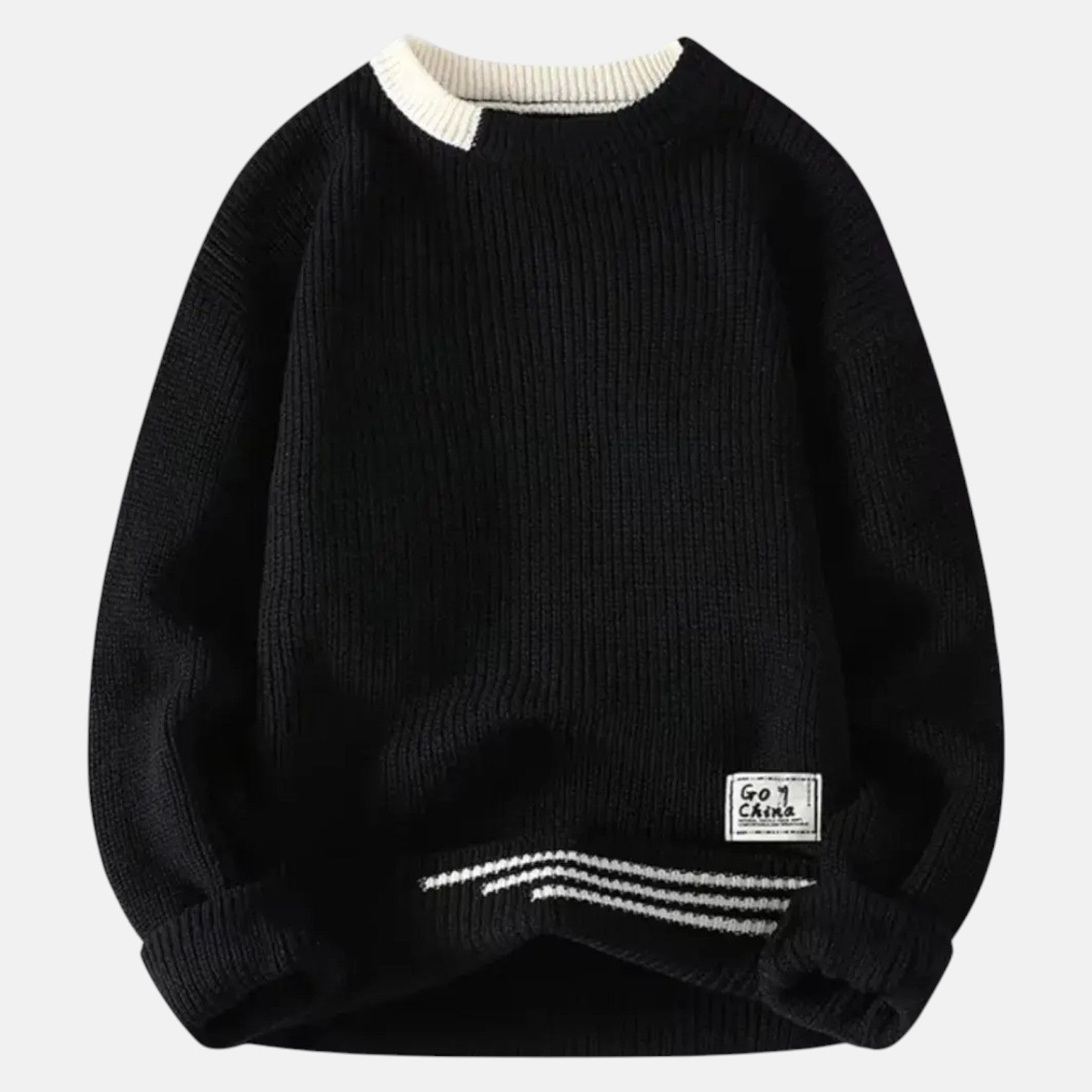 Lunaro – Men's Cotton Crew Neck Jumper - Sweater - Black - Jones & Smith