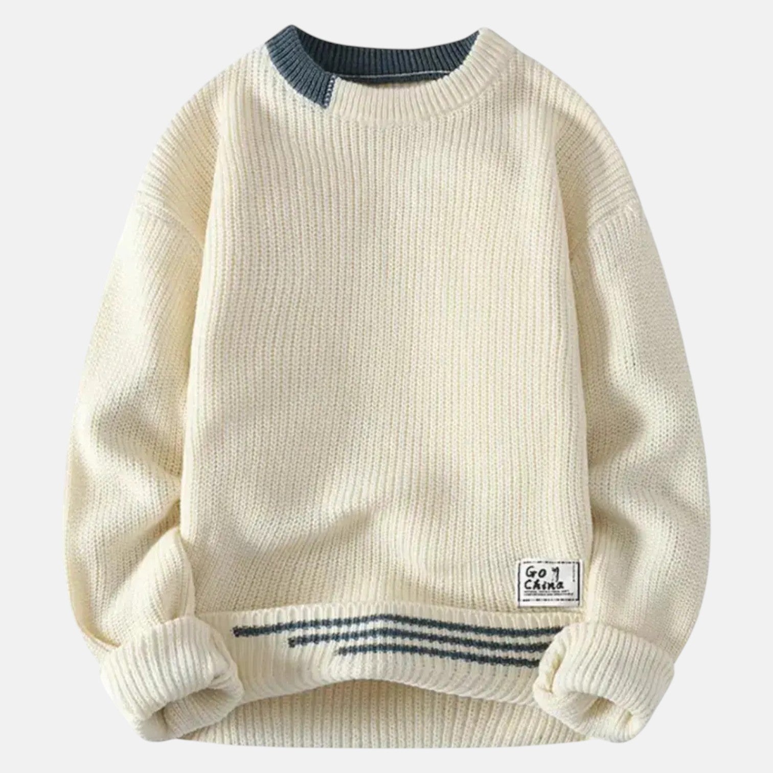Lunaro – Men's Cotton Crew Neck Jumper - Sweater - Beige - Jones & Smith