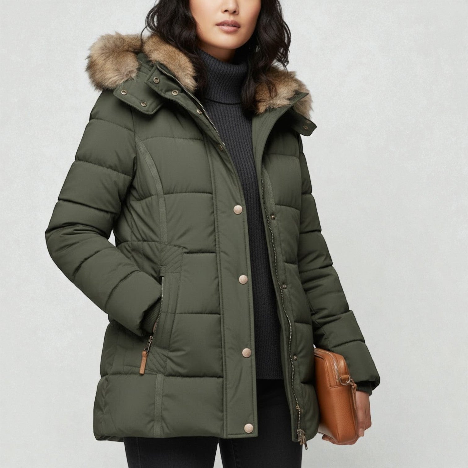 Lysandra – Women's Wool Parka Coat with Hood - Winter Jacket - Green - Jones & Smith