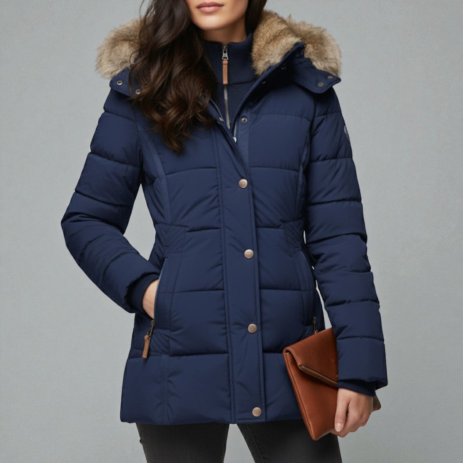 Lysandra – Women's Wool Parka Coat with Hood - Winter Jacket - Blue - Jones & Smith