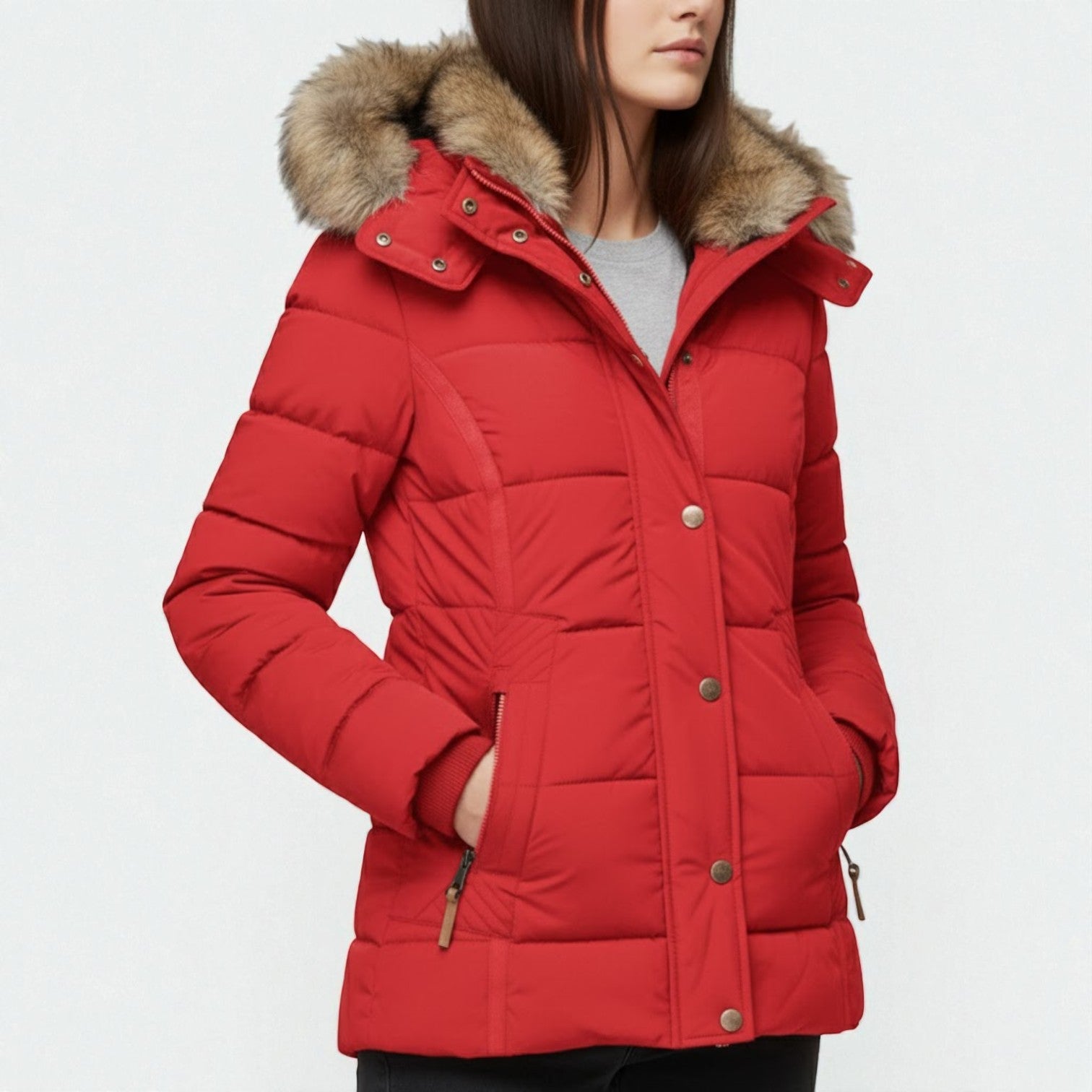 Lysandra – Women's Wool Parka Coat with Hood - Winter Jacket - Red - Jones & Smith