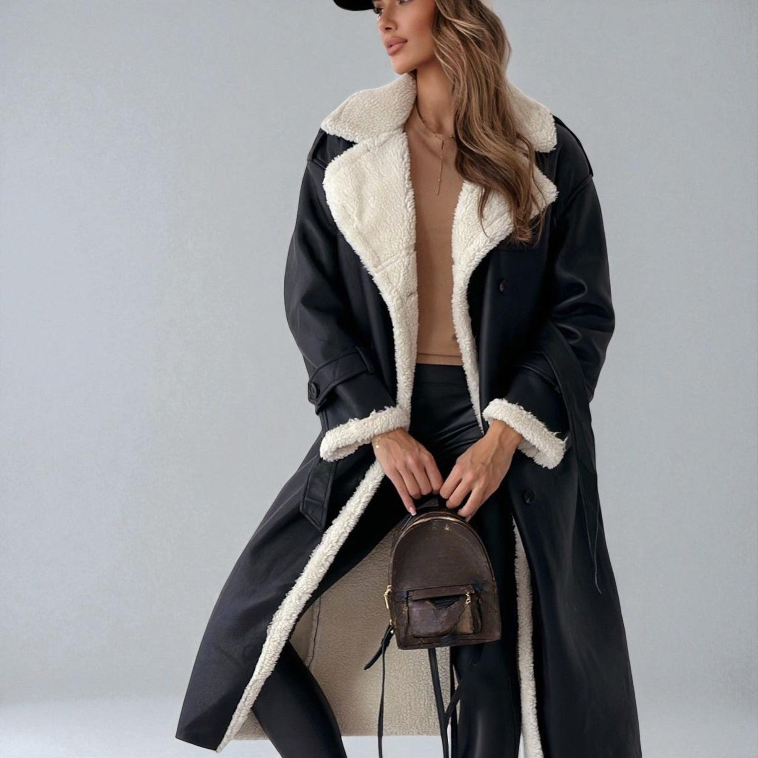Mara – Long Teddy Winter Coat with Belt - Winter coat - Black - Jones & Smith