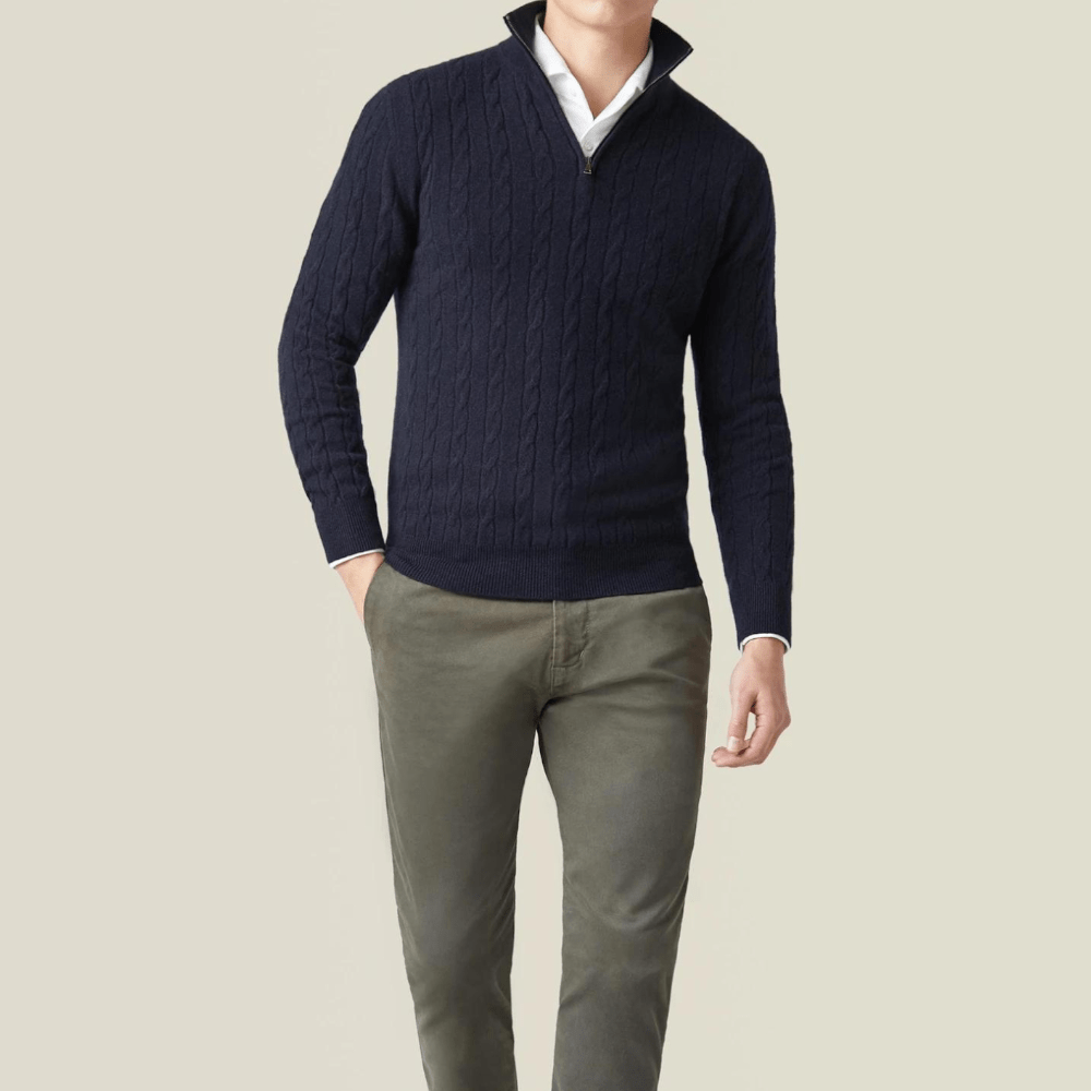 Marc – Long Sleeve Knit Pullover with Zip - Sweater - Black - Jones & Smith