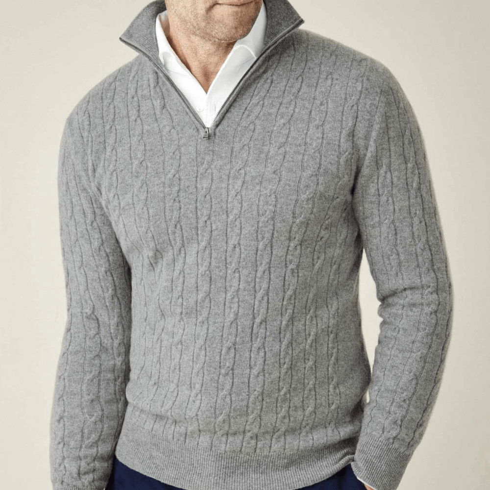 Marc – Long Sleeve Knit Pullover with Zip - Sweater - Grey - Jones & Smith