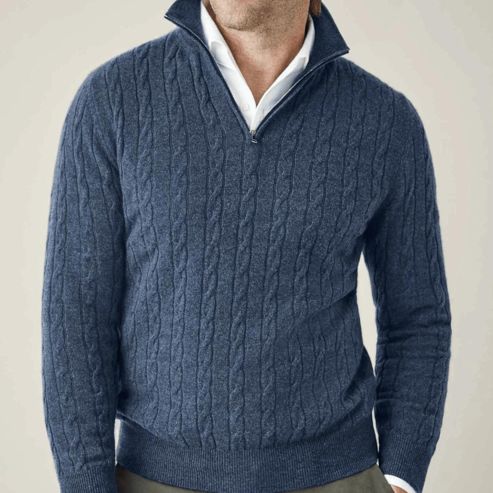 Marc – Long Sleeve Knit Pullover with Zip - Sweater - Blue - Jones & Smith