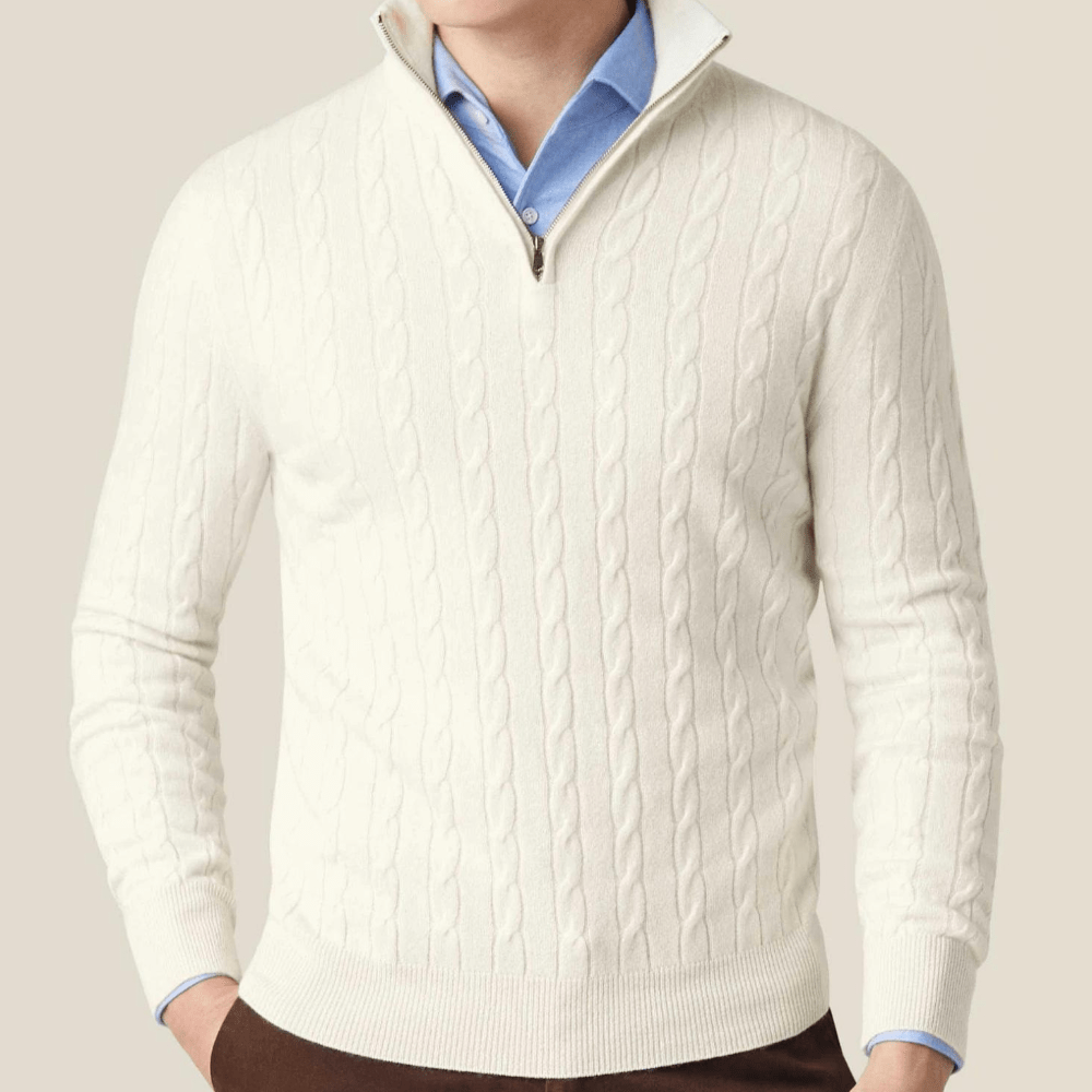 Marc – Long Sleeve Knit Pullover with Zip - Sweater - White - Jones & Smith