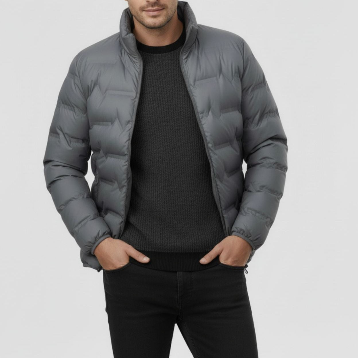Mateo – Men's Quilted Winter Jacket - Puffer Jacket - Grey - Jones & Smith
