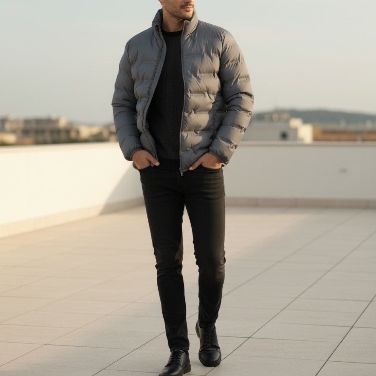 Mateo – Men's Quilted Winter Jacket - Puffer Jacket - Grey - Jones & Smith