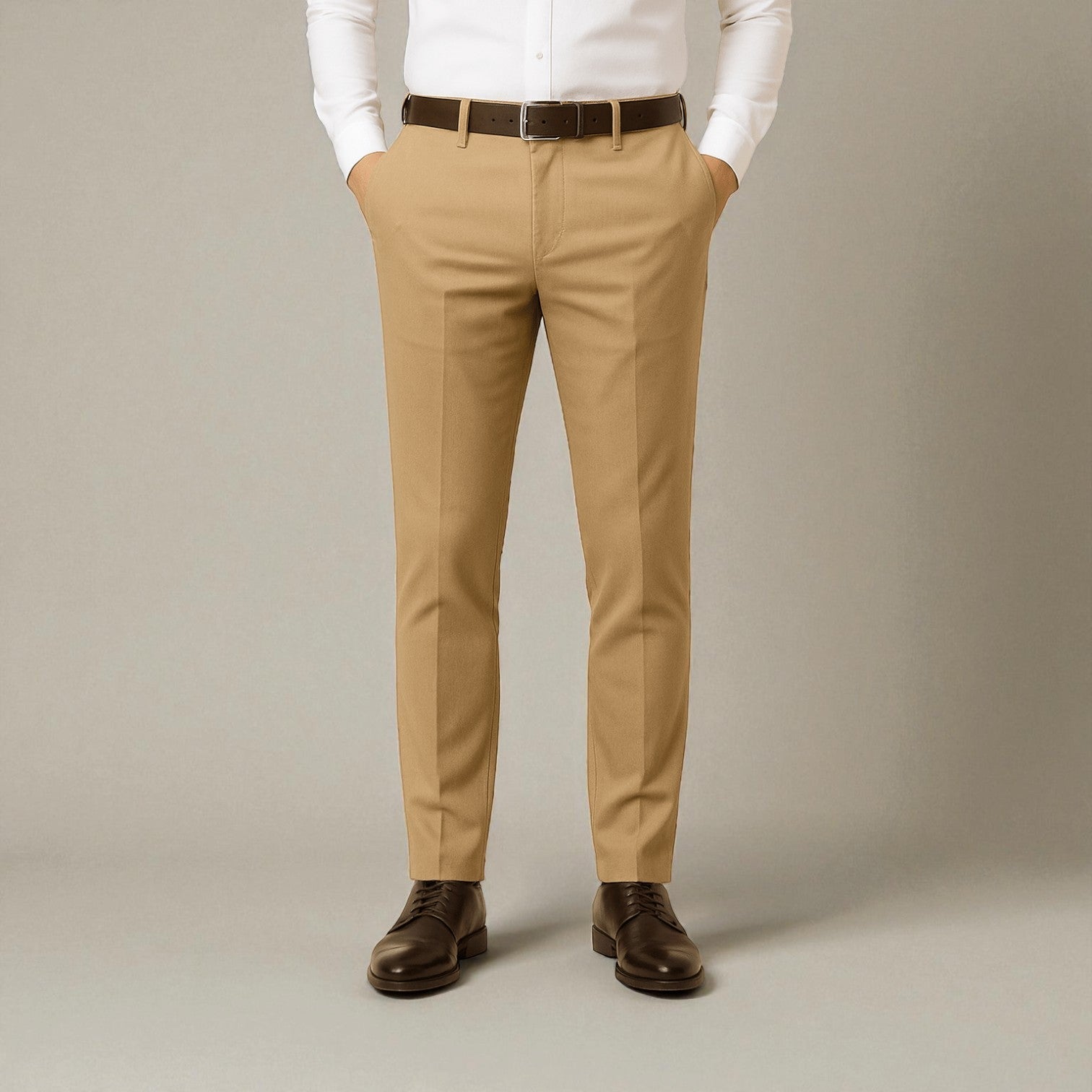 Milan – Men's Stretch Trousers in Tailored Fit - Trouser - Khaki - Jones & Smith