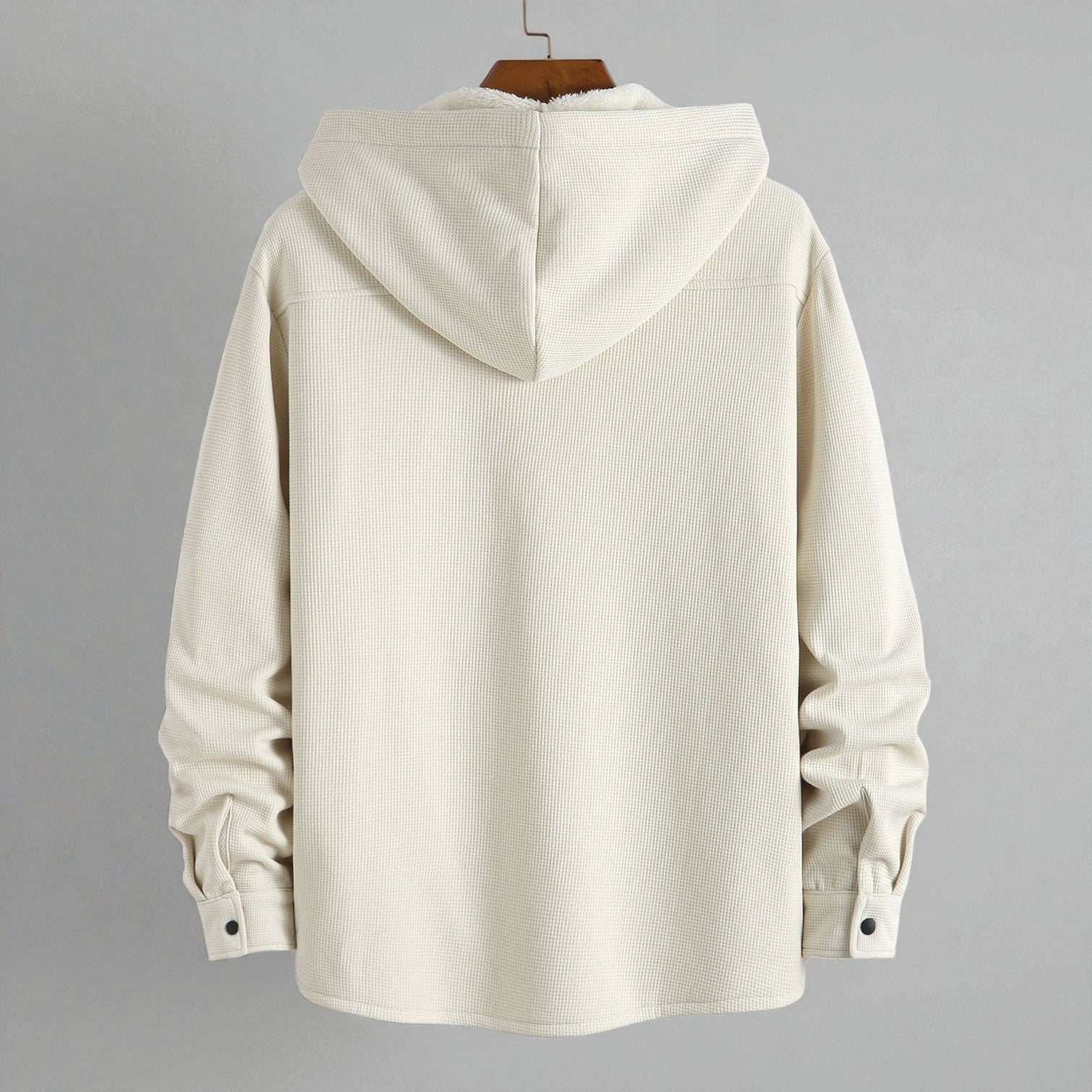 Milo – Men's Hooded Shirt in Waffle Fabric with Fleece - Hooded Jacket - Beige - Jones & Smith