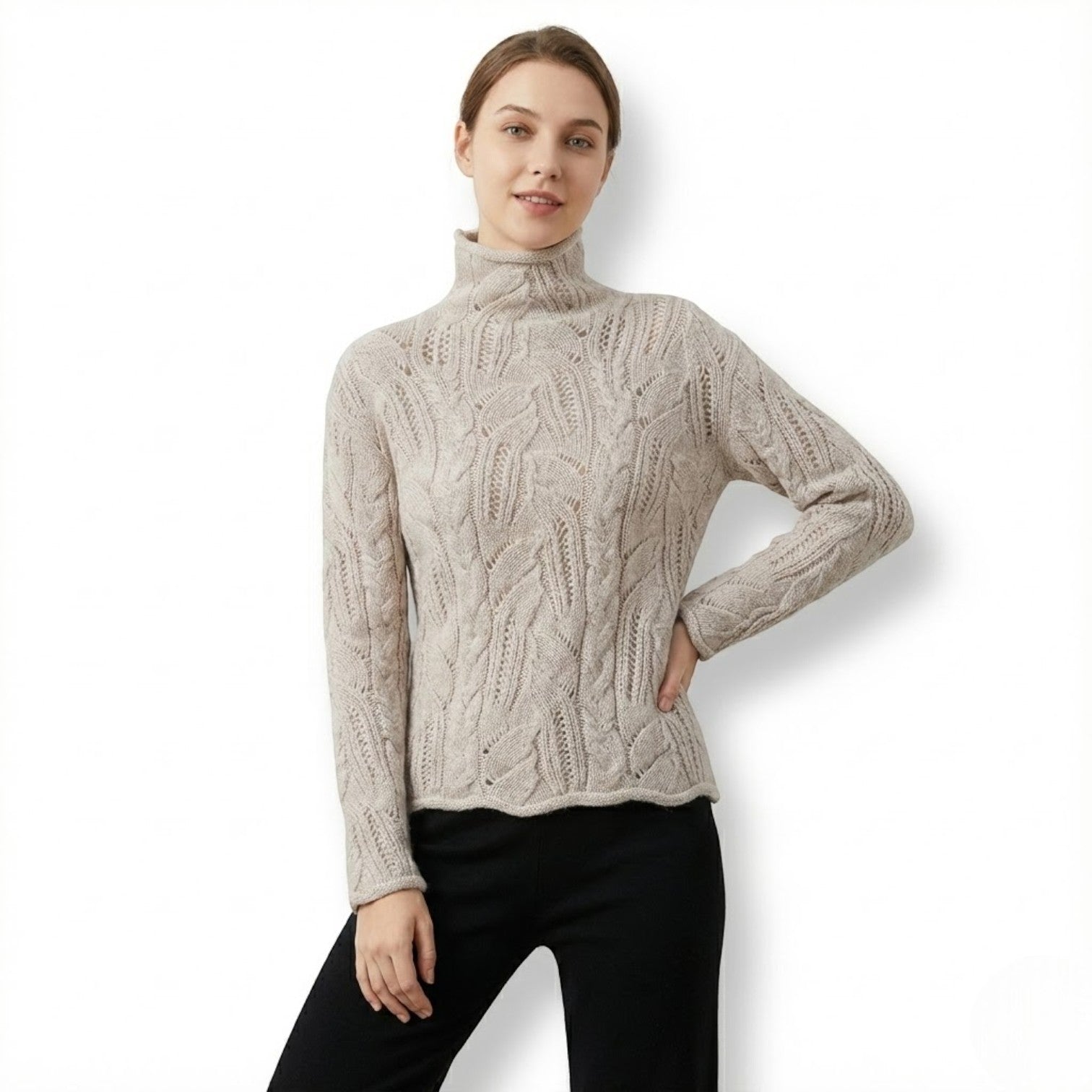 Mira – Women's Cotton Knitted Jumper - Sweater - Beige - Jones & Smith