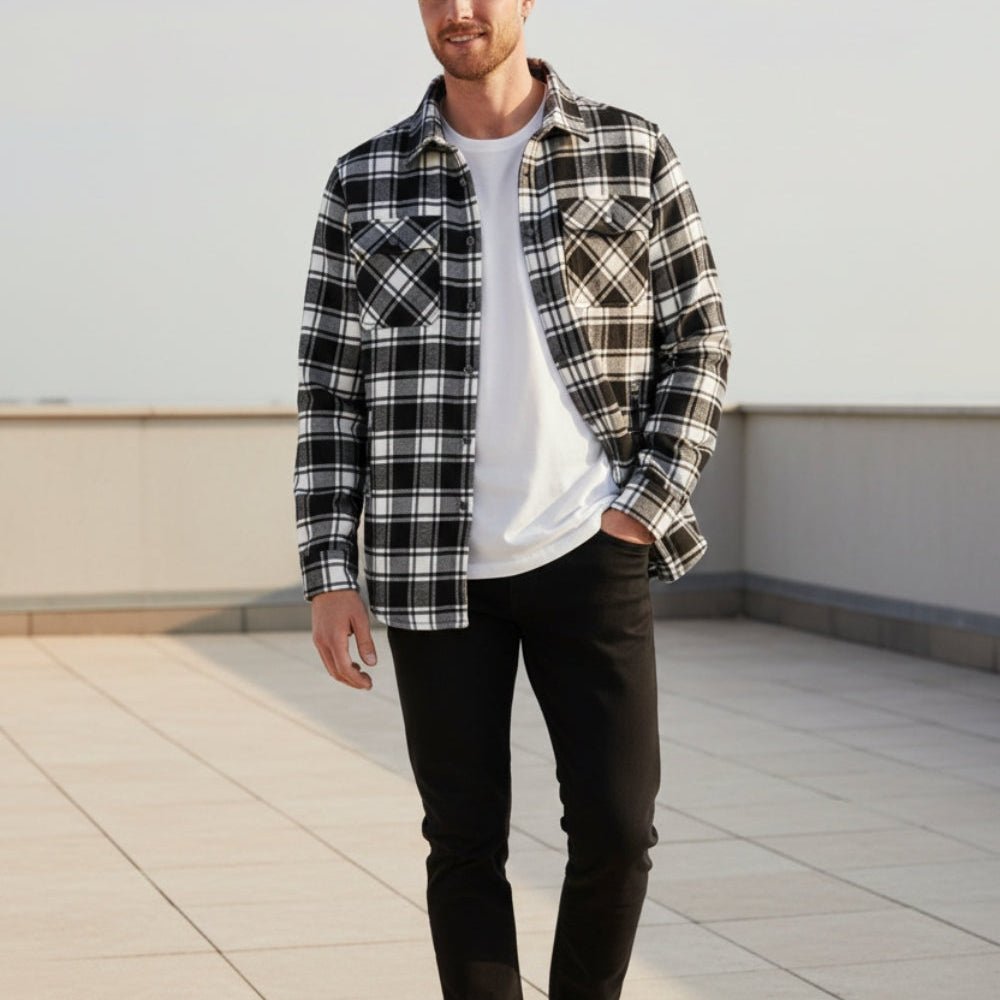 Nerio – Men’s Cotton Overshirt - Flannel - Black - Jones & Smith