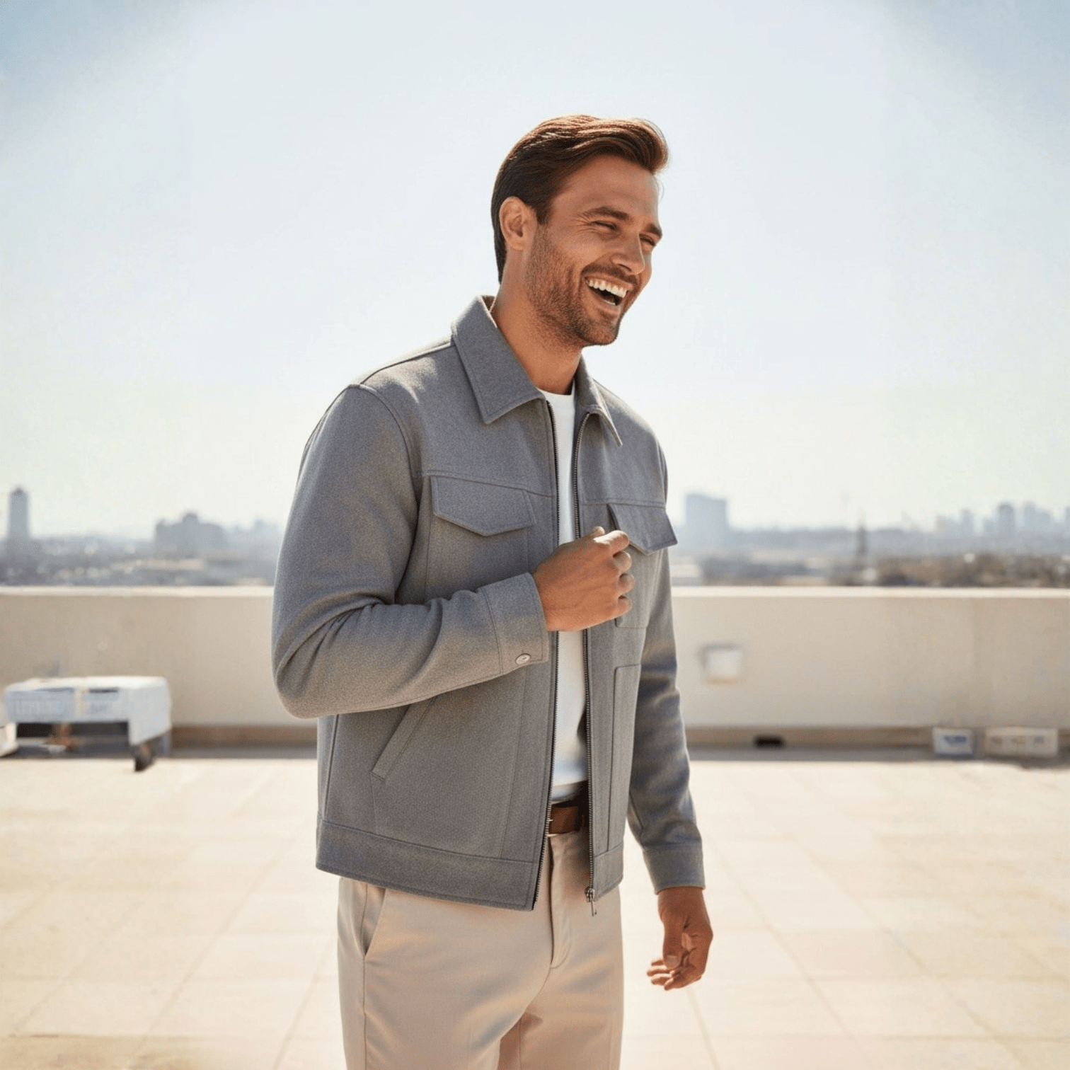 Nerio – Men's Cotton Overshirt Jacket - Long Sleeve Polo Shirt - Grey - Jones & Smith