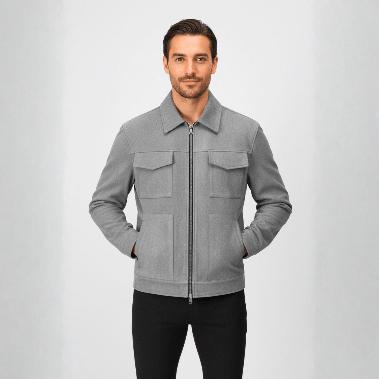 Nerio – Men's Cotton Overshirt Jacket - Long Sleeve Polo Shirt - Grey - Jones & Smith