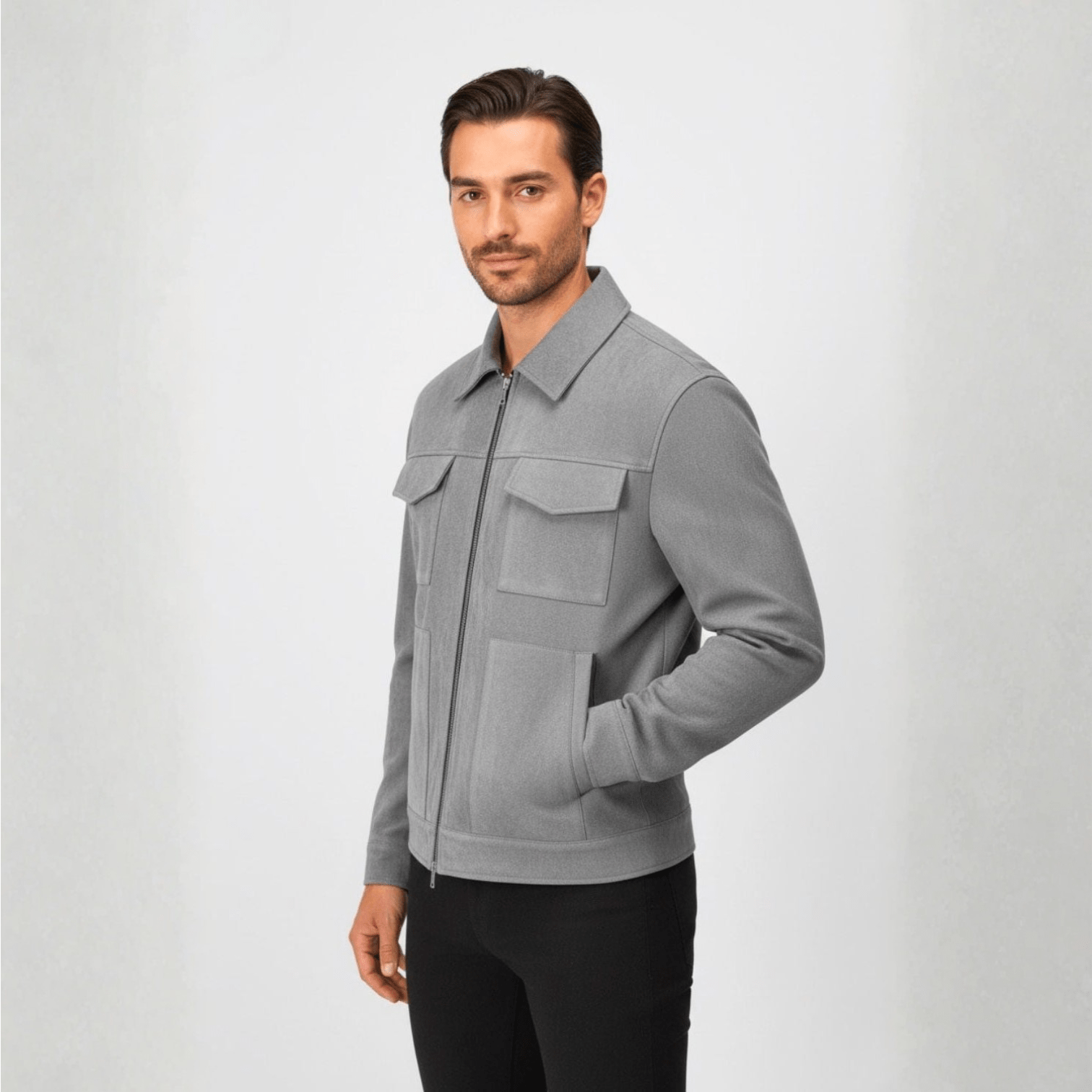 Nerio – Men's Cotton Overshirt Jacket - Long Sleeve Polo Shirt - Grey - Jones & Smith