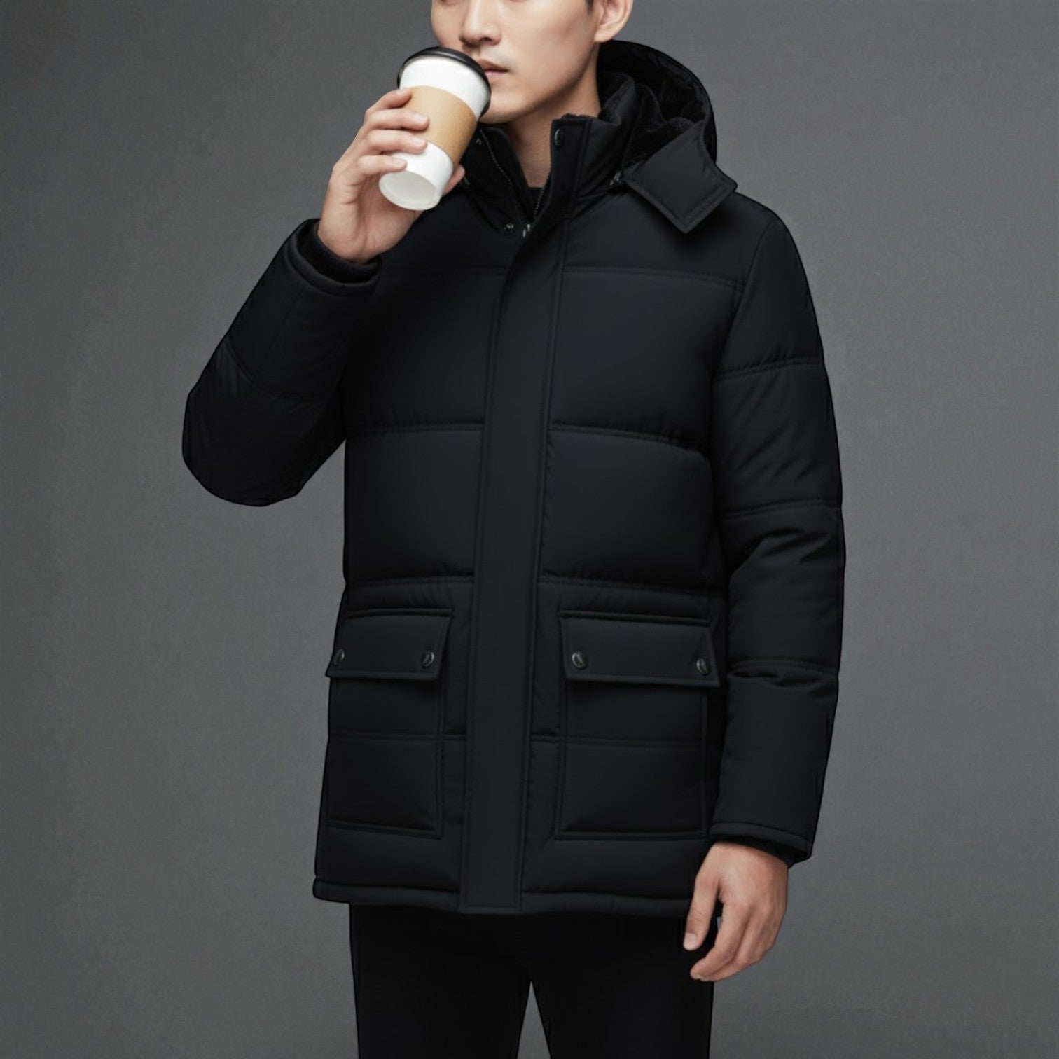 Niko – Men's Cotton Winter Coat - Puffer Jacket - Black - Jones & Smith