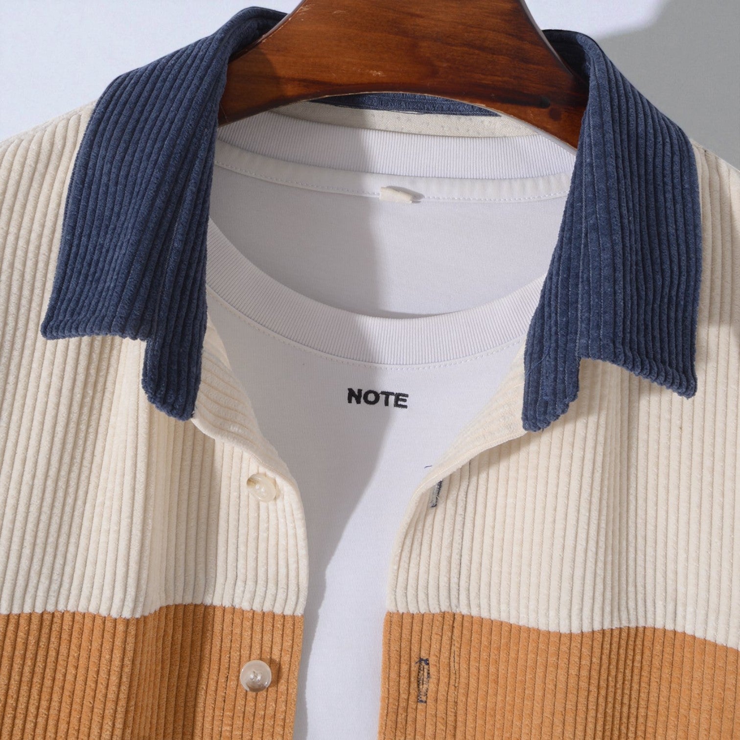 Nilo – Men's Cord Shirt with Patchwork & Long Sleeves - Long - sleeved polo shirt - Navy Blue - Jones & Smith