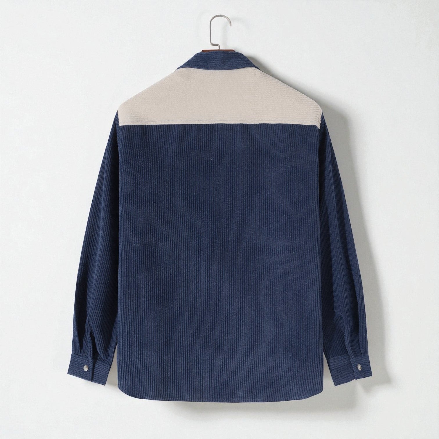 Nilo – Men's Cord Shirt with Patchwork & Long Sleeves - Long - sleeved polo shirt - Navy Blue - Jones & Smith