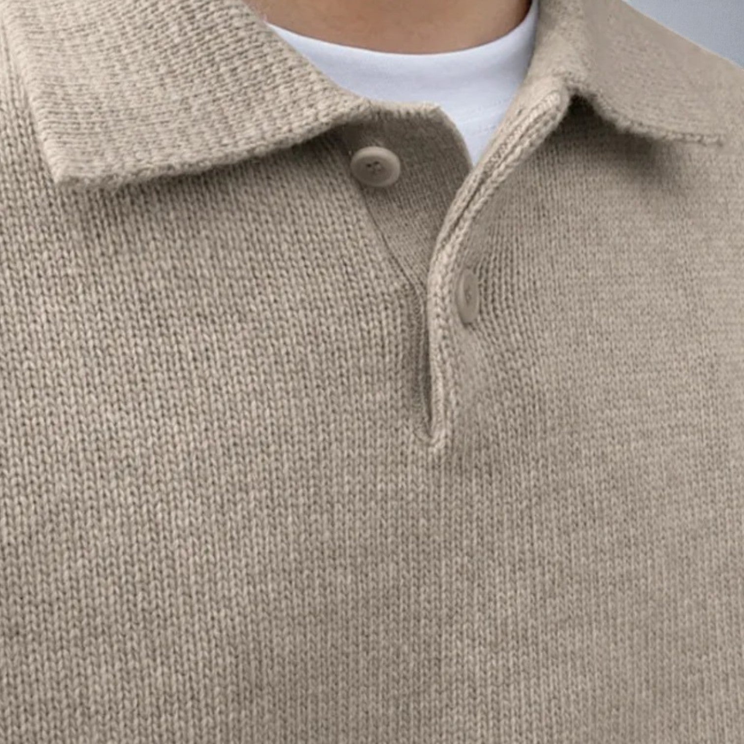 Nilo – Men's Cotton Jumper with Polo Collar - Sweater - Beige - Jones & Smith