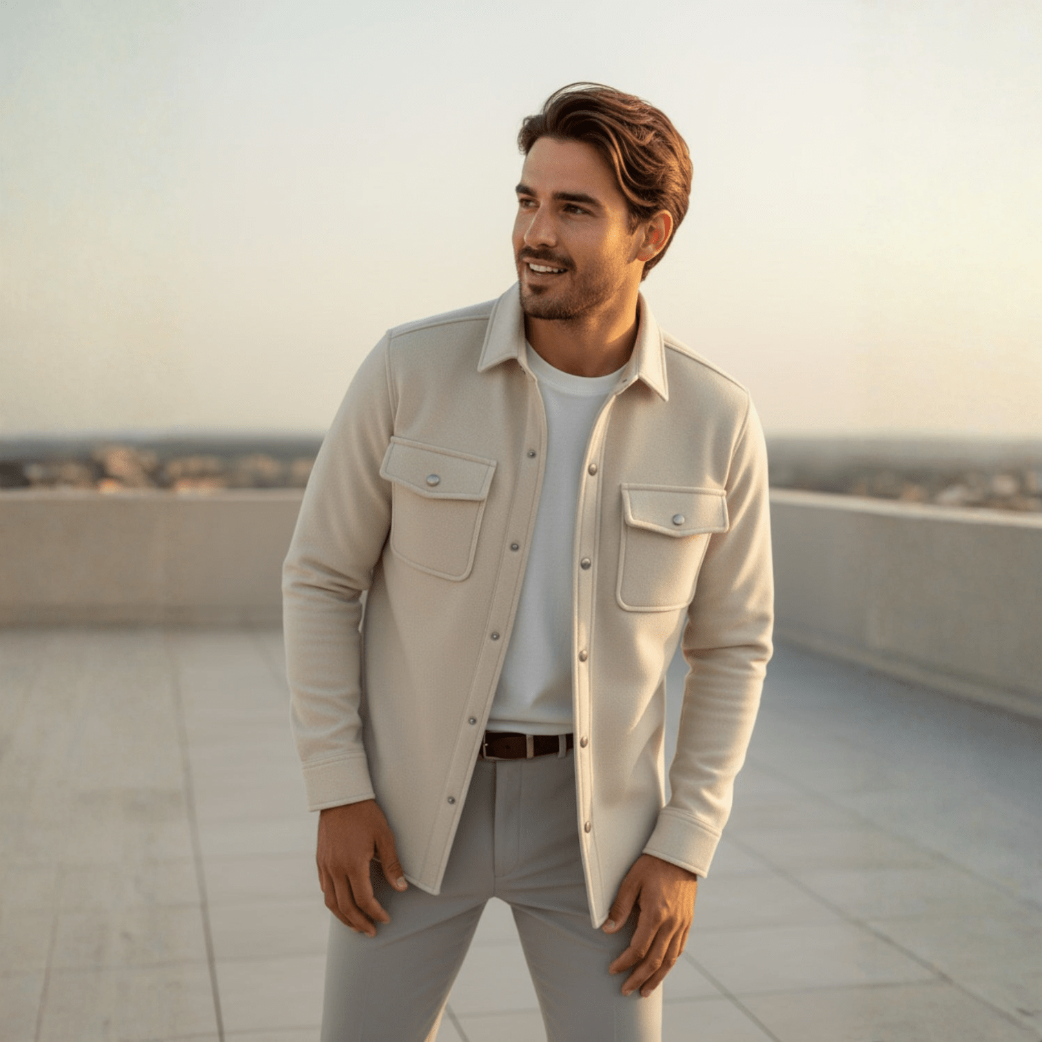 Noel – Men's Winter Overshirt Stone - Long Sleeve Polo Shirt - Beige - Jones & Smith