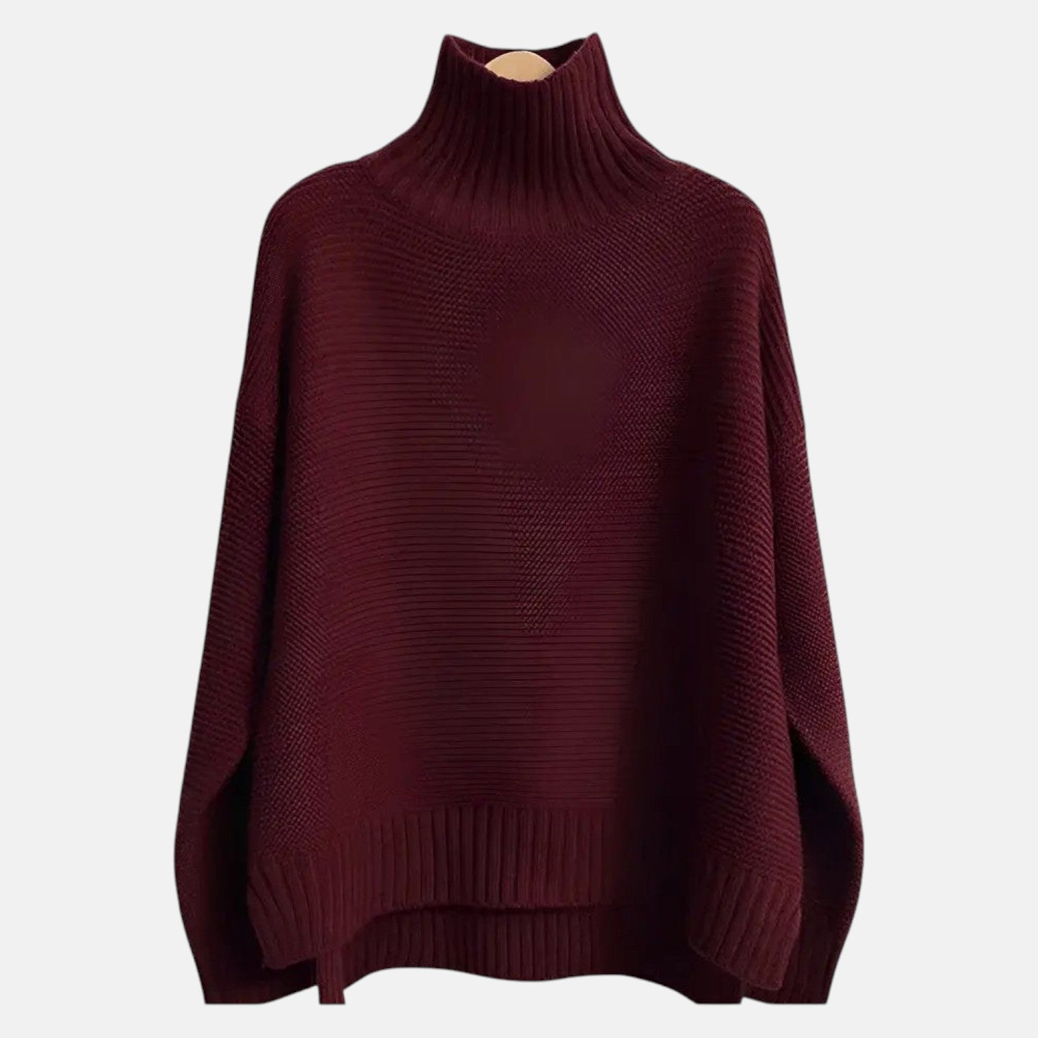 Noelle – Women's Wool Roll Neck Knitted Jumper - Sweater - Burgundy - Jones & Smith