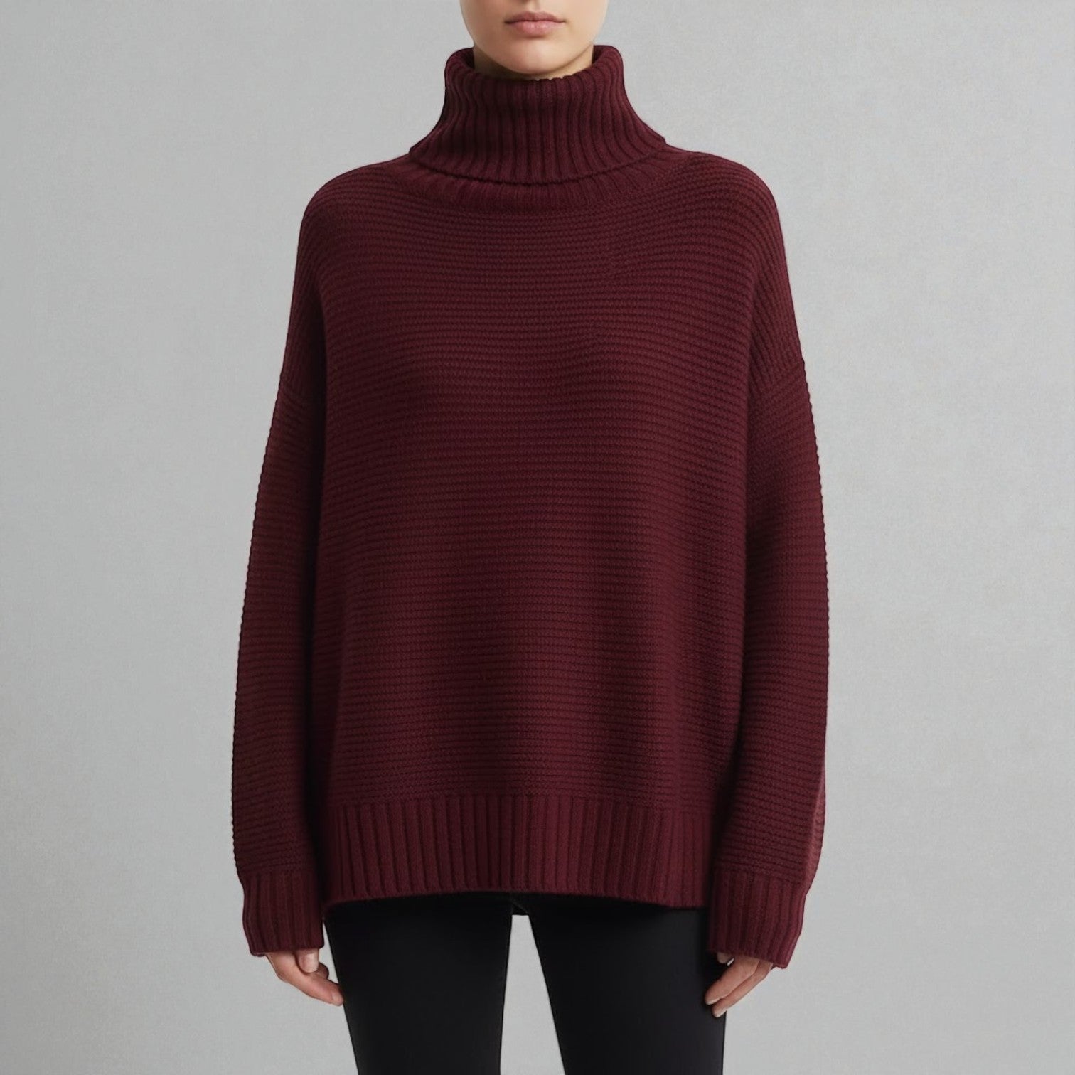 Noelle – Women's Wool Roll Neck Knitted Jumper - Sweater - Burgundy - Jones & Smith