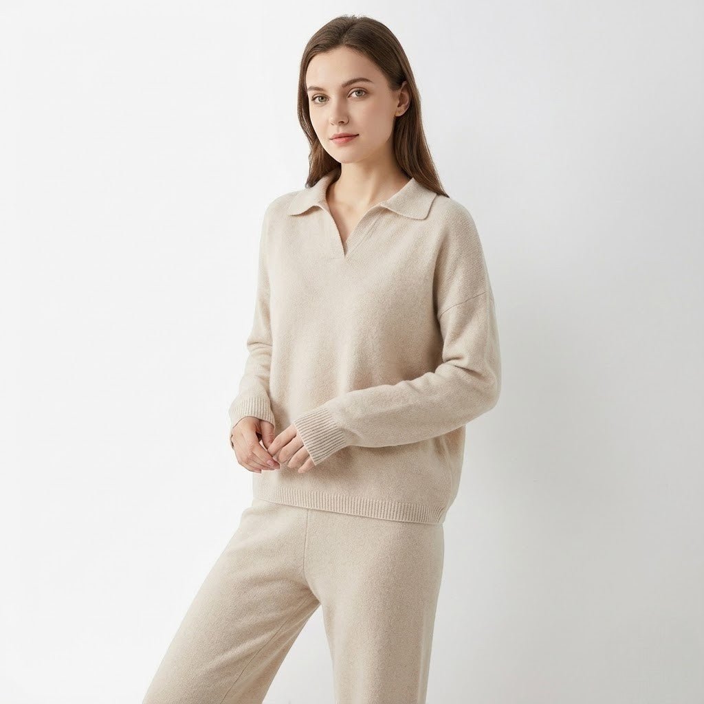 Noemi – Women's Wool Leisure Set Two - Piece - 2 - Piece Sets - Beige - Jones & Smith