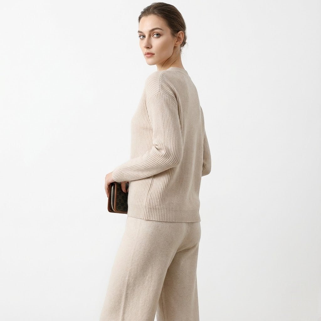 Noemi – Women's Wool Leisure Set Two - Piece - 2 - Piece Sets - Beige - Jones & Smith