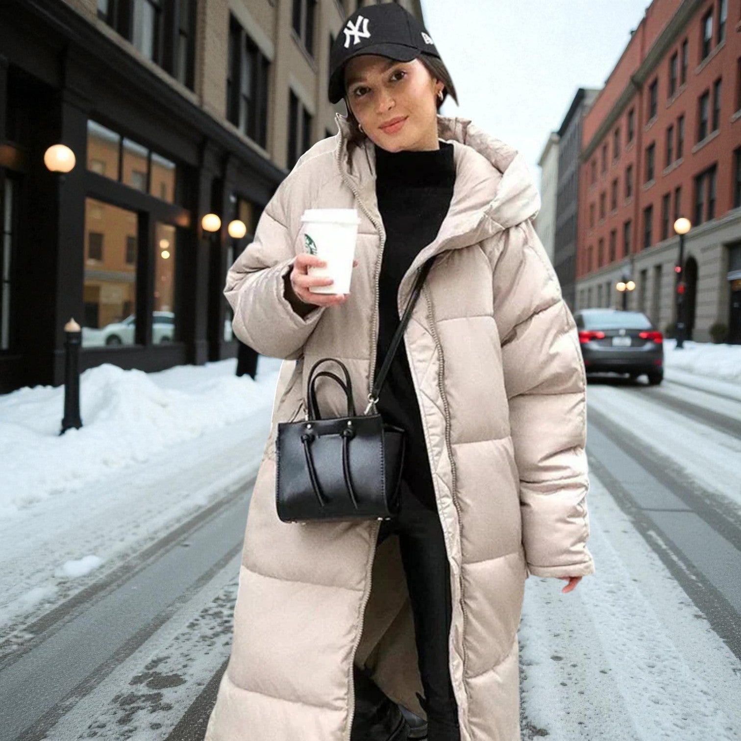 Norina - Long Puffer Winter Jacket - Winter jacket - Beige - Jones & Smith