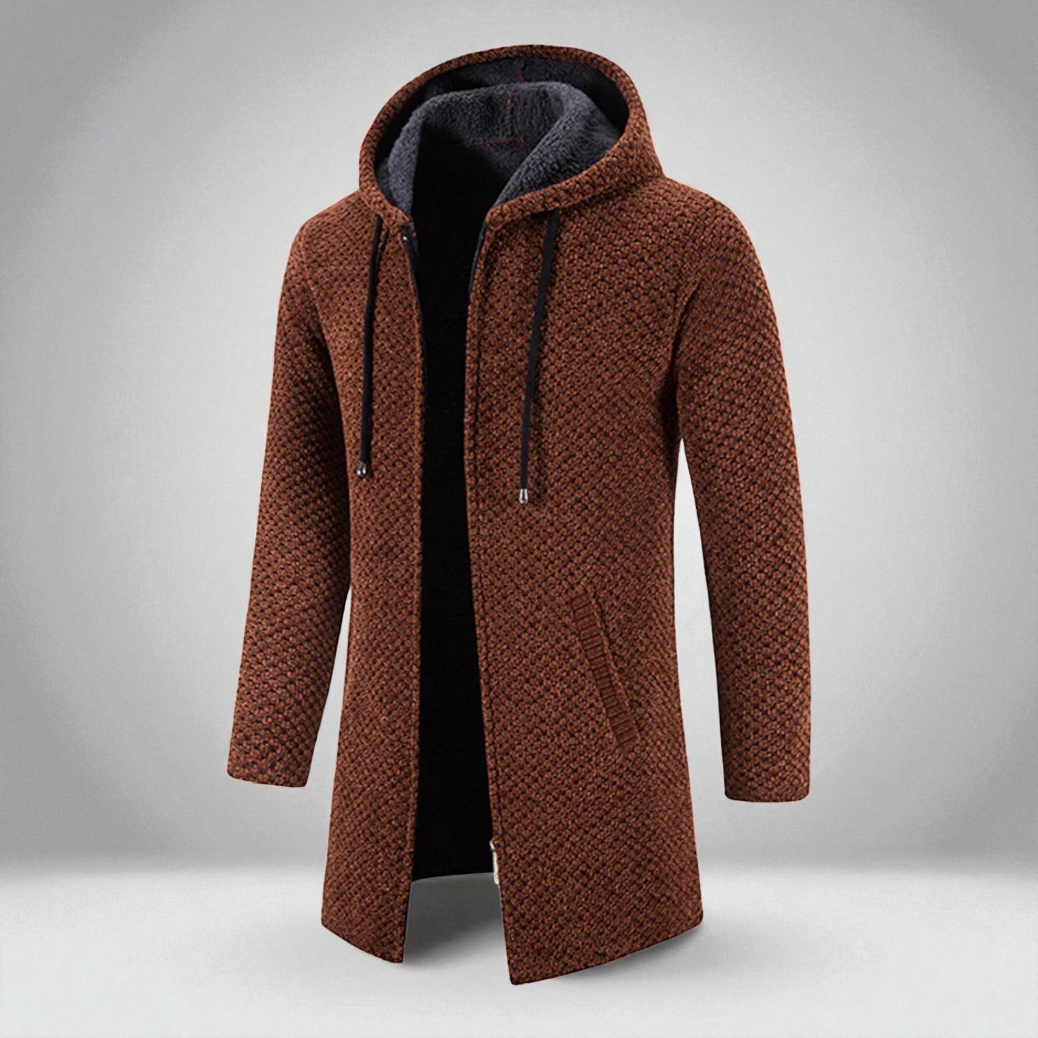 Paul – Mid - Length Hoodie with Pocket - Hooded Jacket - Brown - Jones & Smith