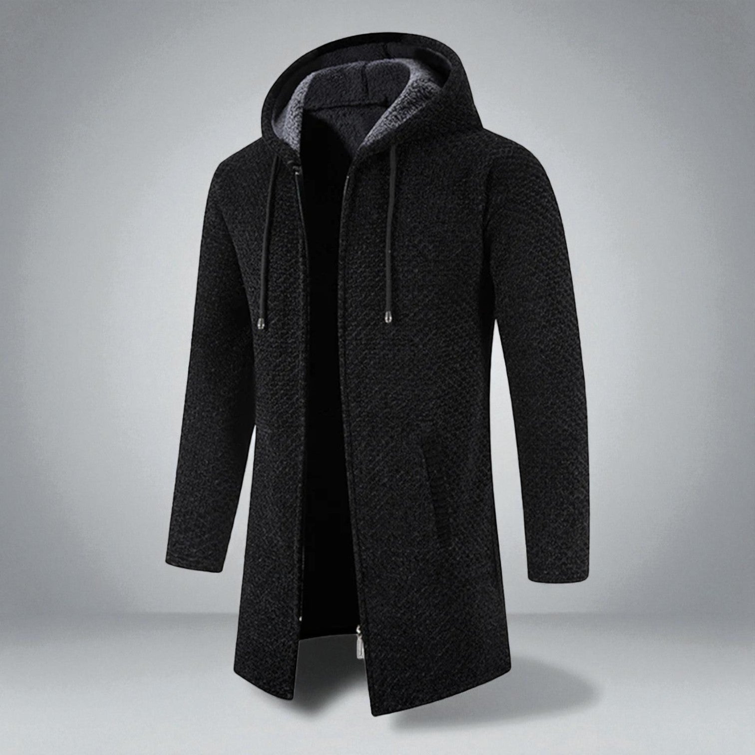 Paul – Mid - Length Hoodie with Pocket - Hooded Jacket - Black - Jones & Smith