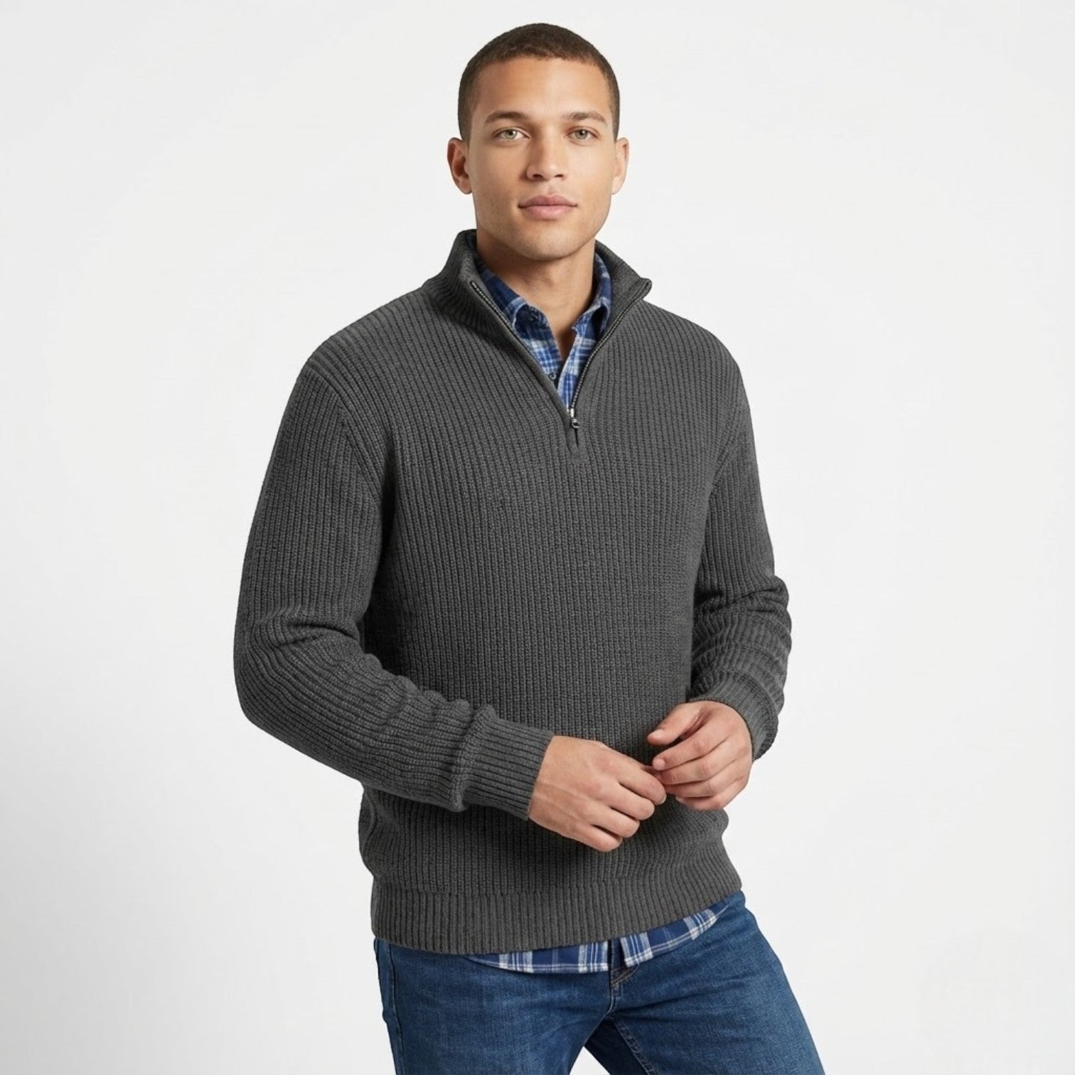 Philip – Men's Wool Business Sweatshirt - Sweater - Grey - Jones & Smith