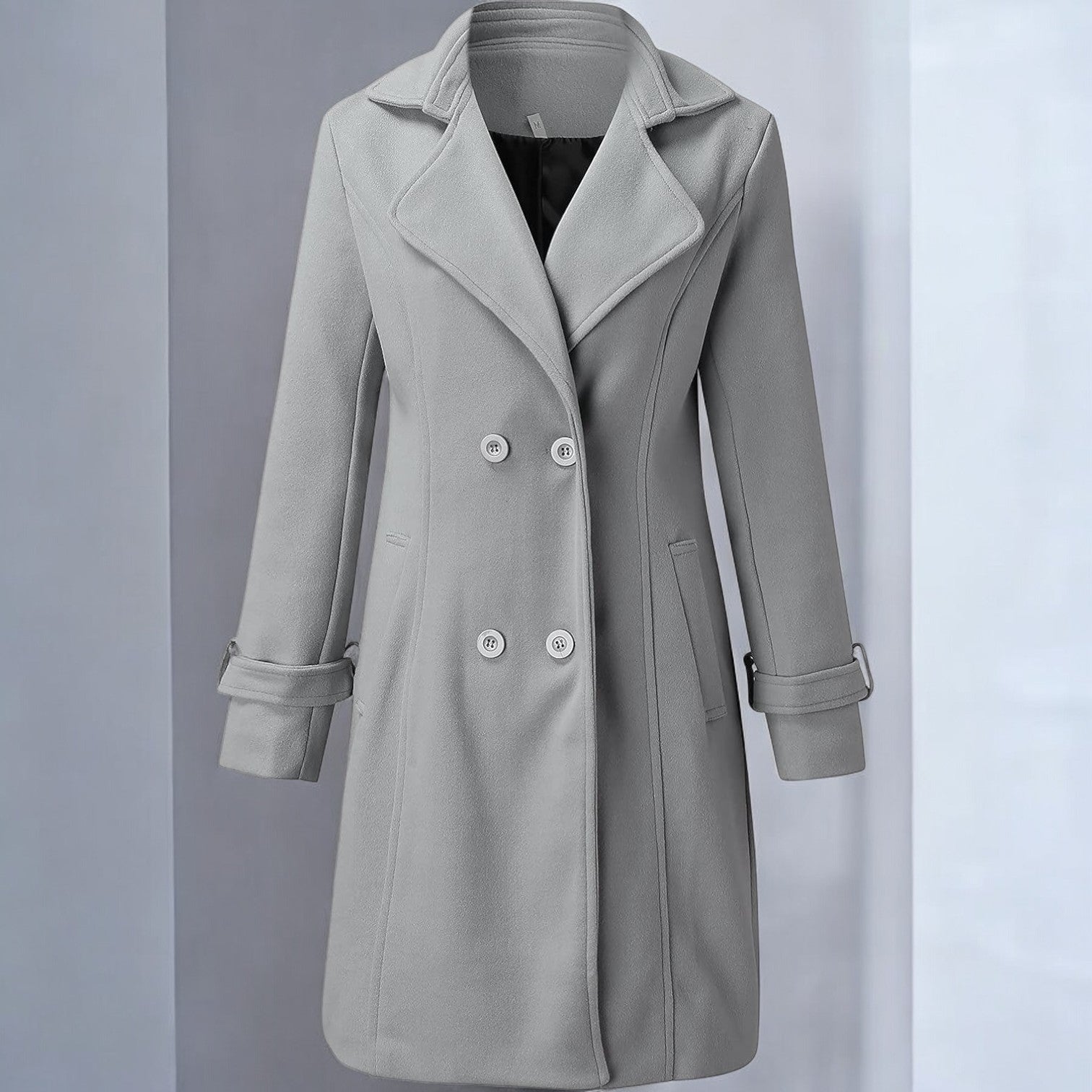 Priya – Women's Coat in Mid - Length with Notched Collar - Coats - Grey - Jones & Smith