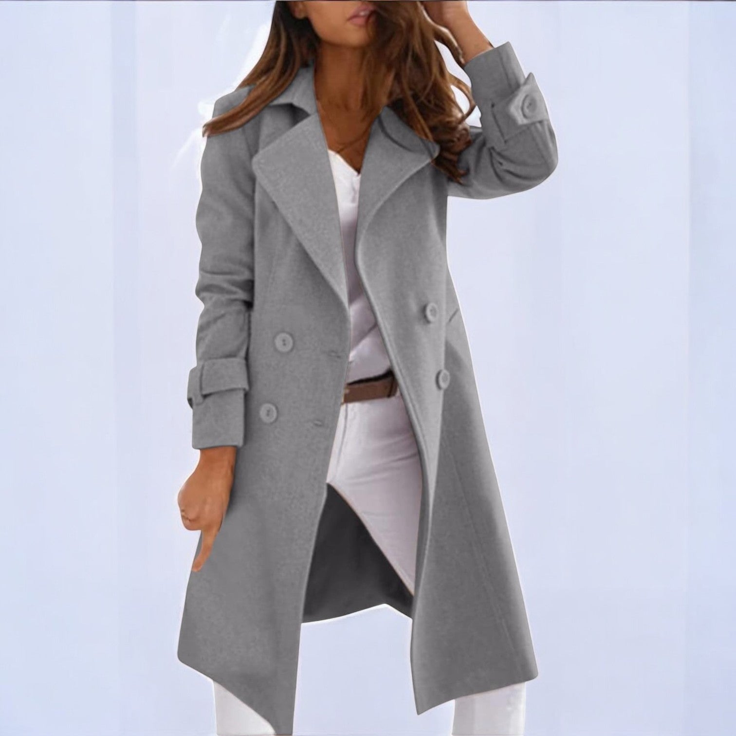 Priya – Women's Coat in Mid - Length with Notched Collar - Coats - Grey - Jones & Smith