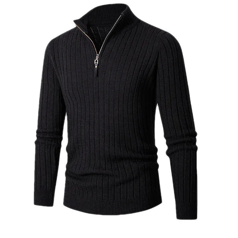 Rafael – Half - Zip Knitted Sweater with High Collar - Sweater - Black - Jones & Smith