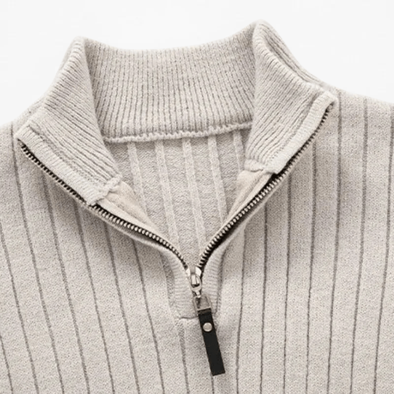 Rafael – Half - Zip Knitted Sweater with High Collar - Sweater - Light Grey - Jones & Smith