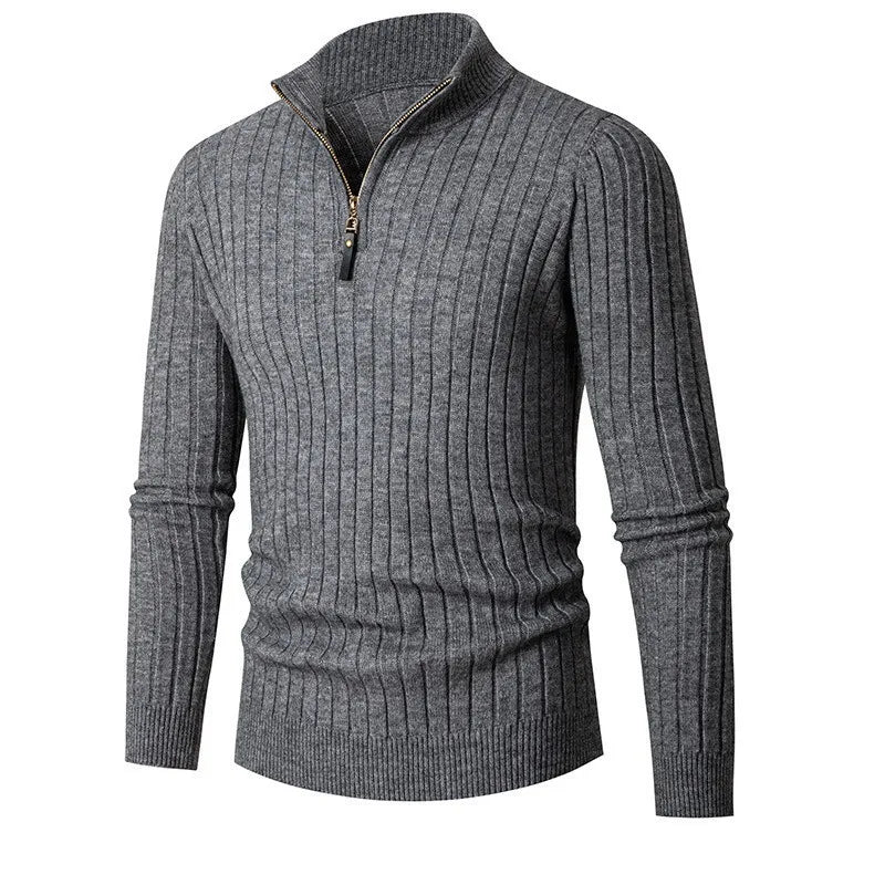 Rafael – Half - Zip Knitted Sweater with High Collar - Sweater - Dark grey - Jones & Smith