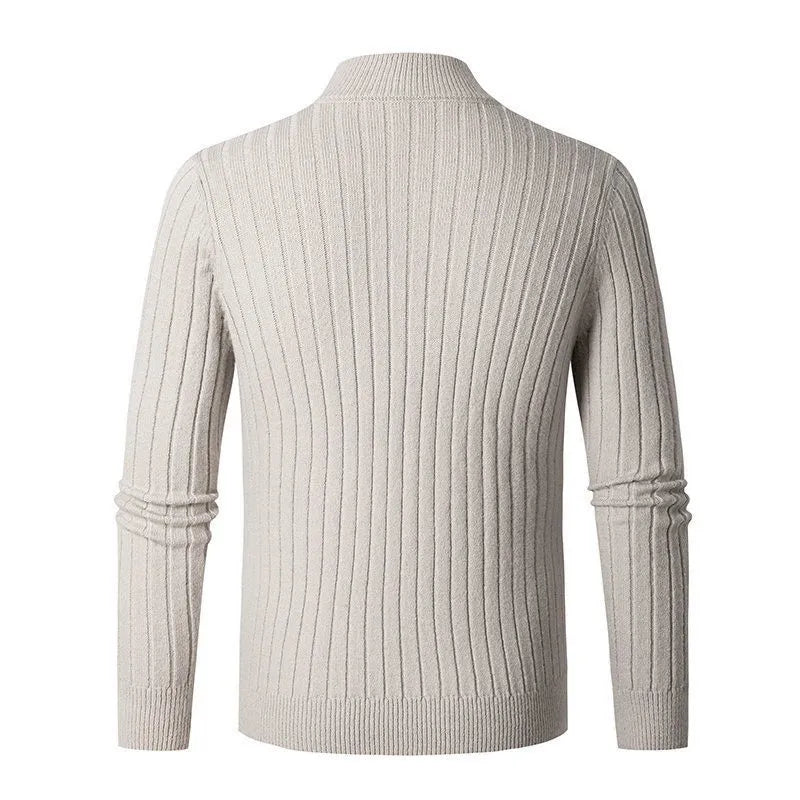 Rafael – Half - Zip Knitted Sweater with High Collar - Sweater - Light Grey - Jones & Smith