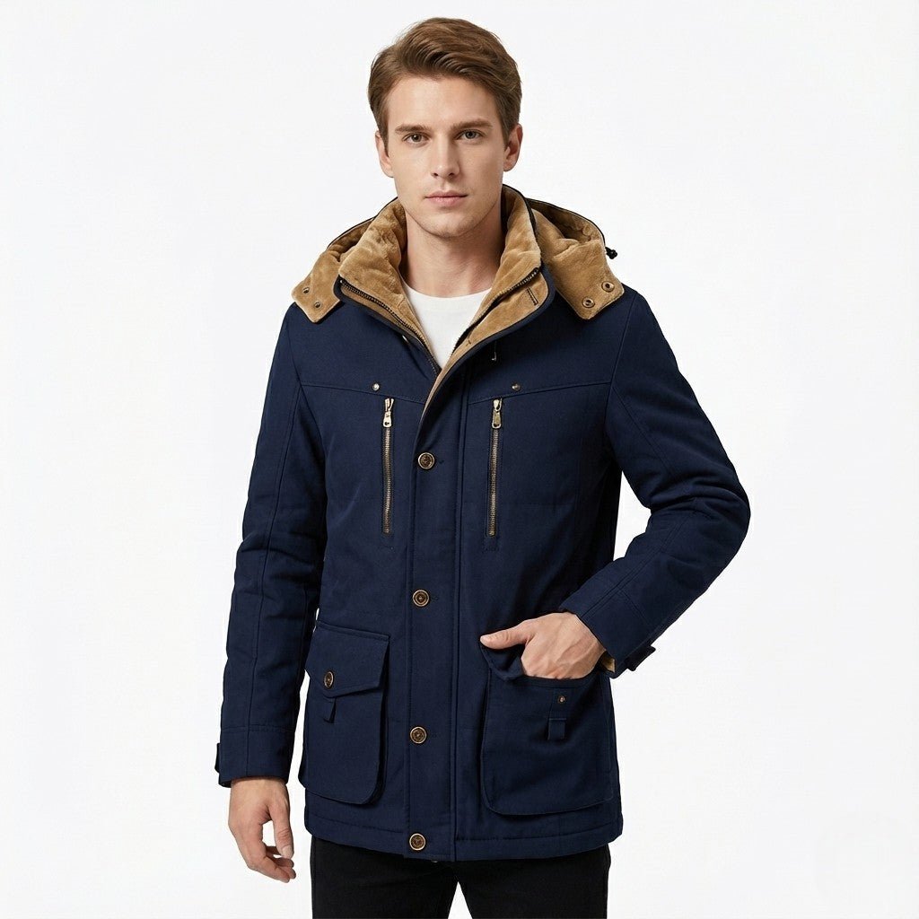 Reinhold - Classic Winter Coat with Stand - up Collar - Parka Jacket - Navy - Jones & Smith