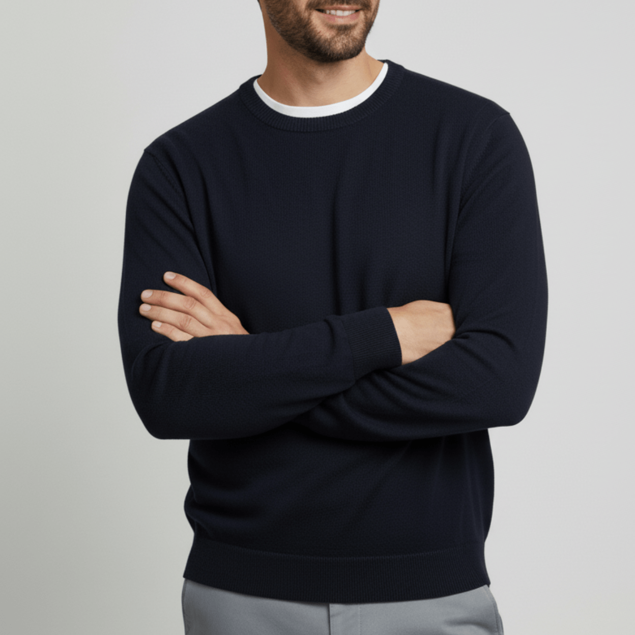 Renzo – Men's Wool Jumper - Sweater - Navy Blue - Jones & Smith