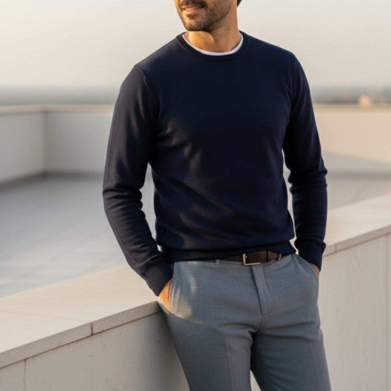 Renzo – Men's Wool Jumper - Sweater - Navy Blue - Jones & Smith