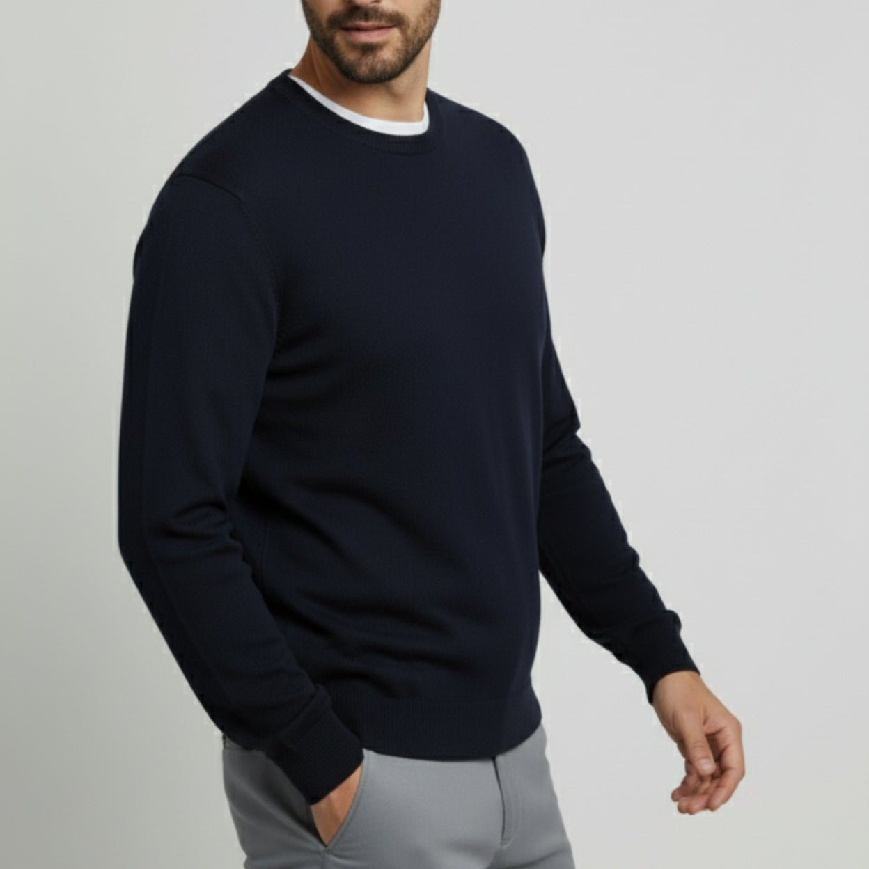 Renzo – Men's Wool Jumper - Sweater - Navy Blue - Jones & Smith