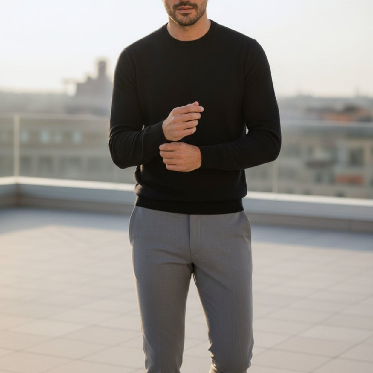 Ruan – Men's Wool Pullover - Sweater - Black - Jones & Smith